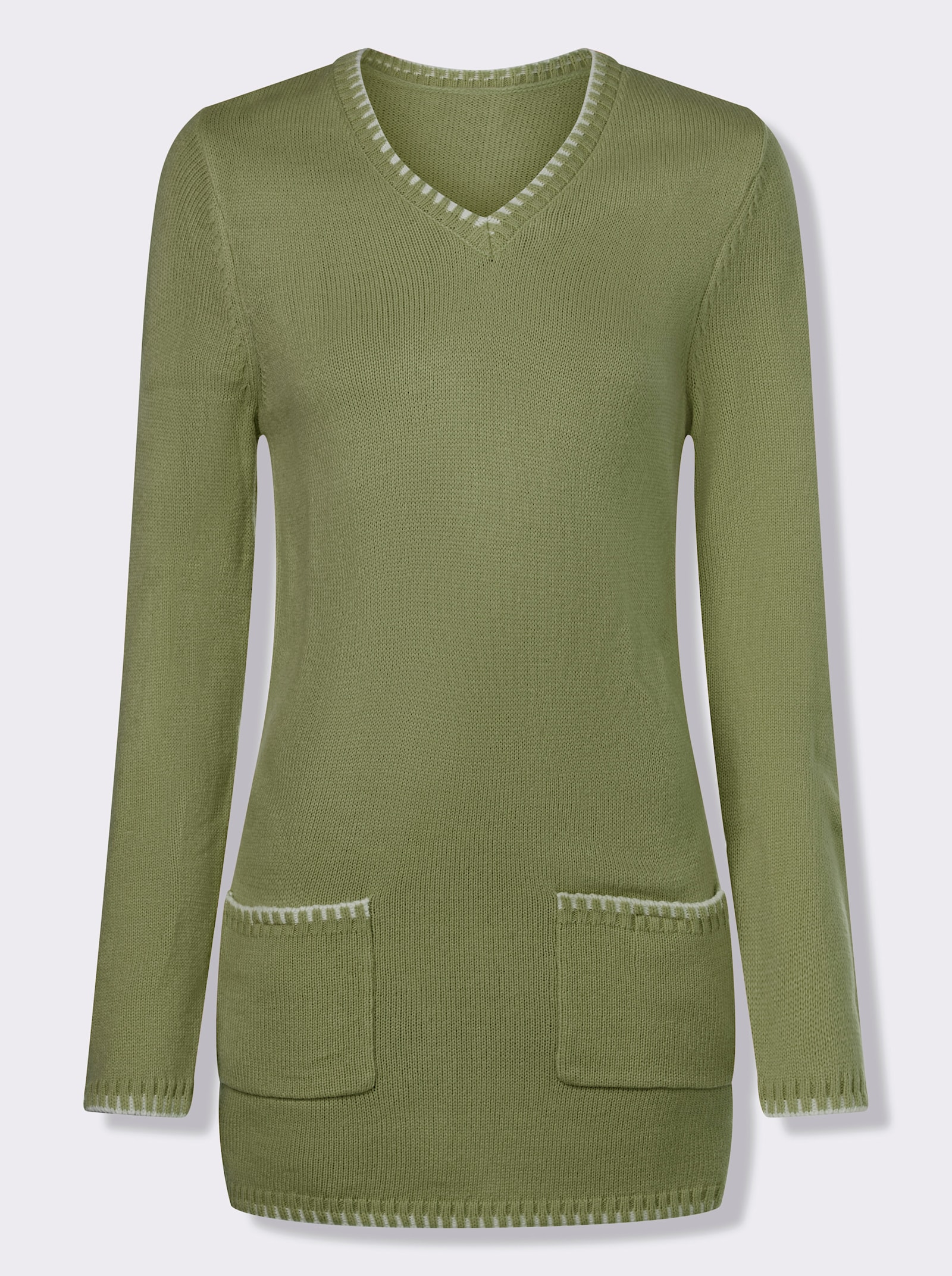 Longpullover kontrastfarbigen Ripp-Blenden - schilf