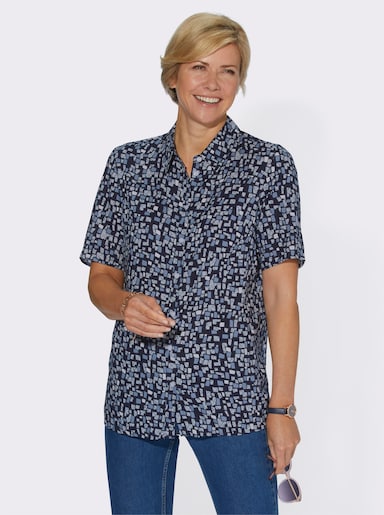 Hemdbluse aus Viskose, gepunktet - marine-gemustert