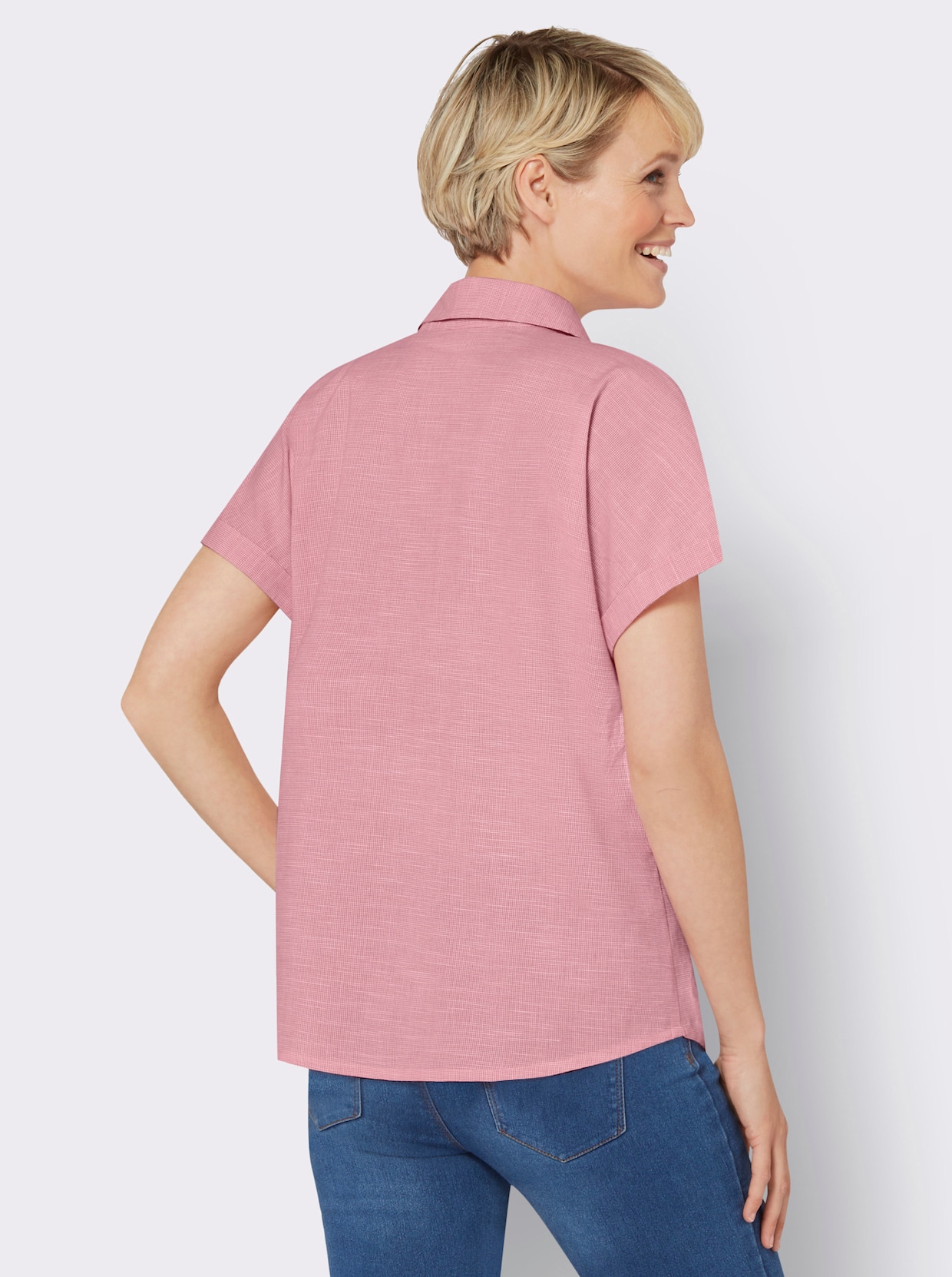 Kurzarm-Bluse - flamingo-ecru-gemustert