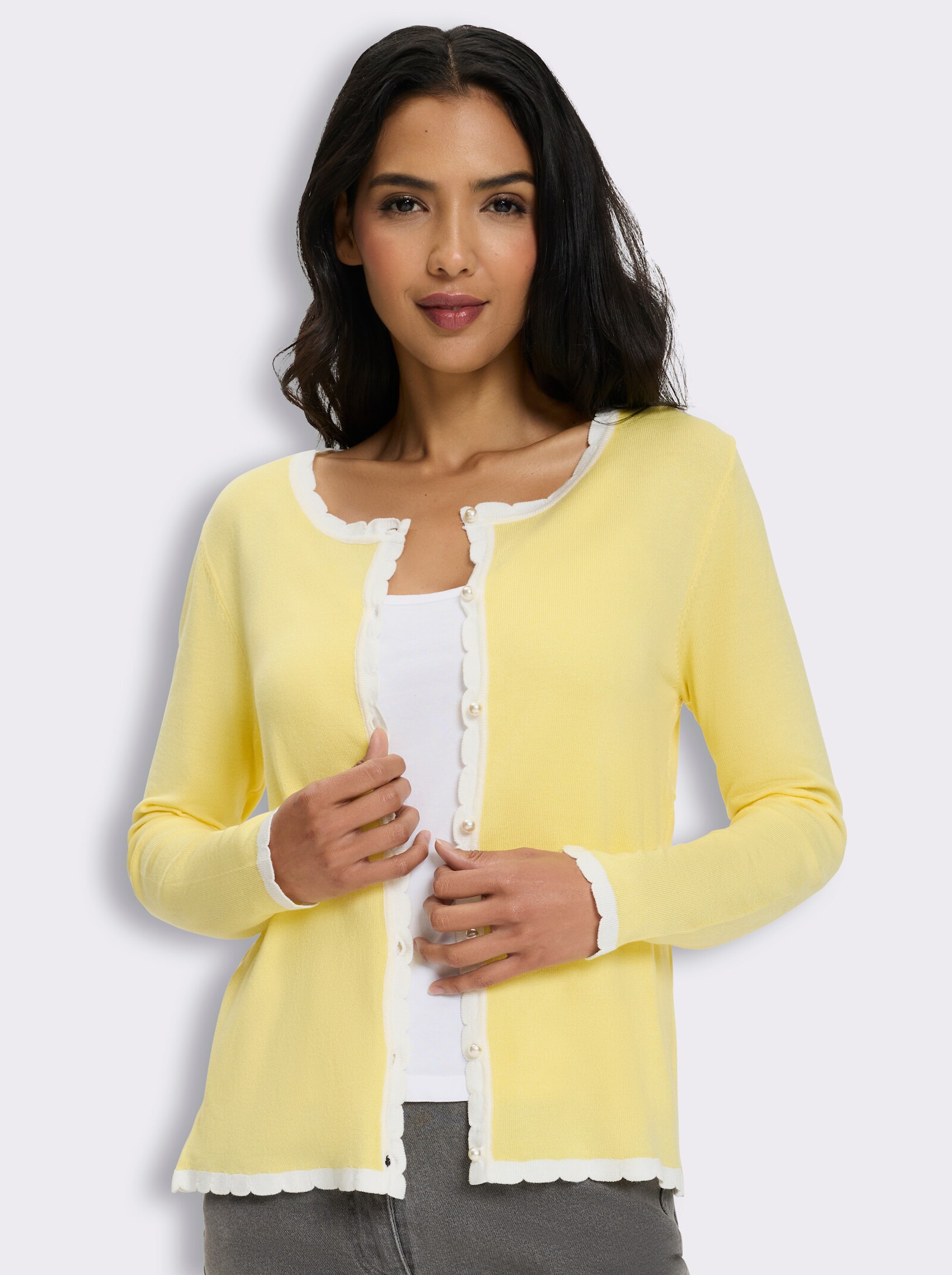 Cardigan mit Kontrast-Details - zitrone-ecru