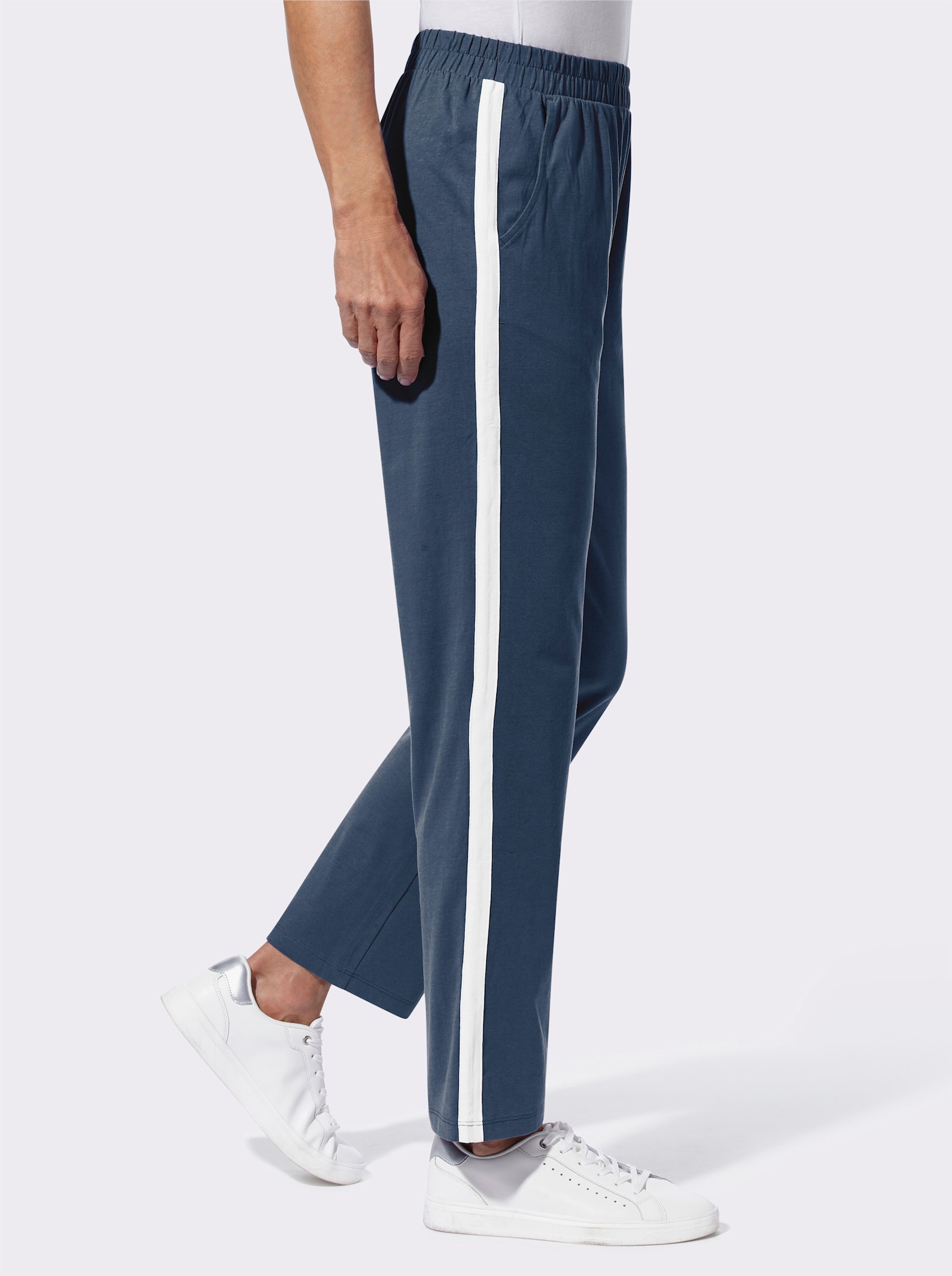 Vrijetijdsbroek met contraststreep - donkerblauw