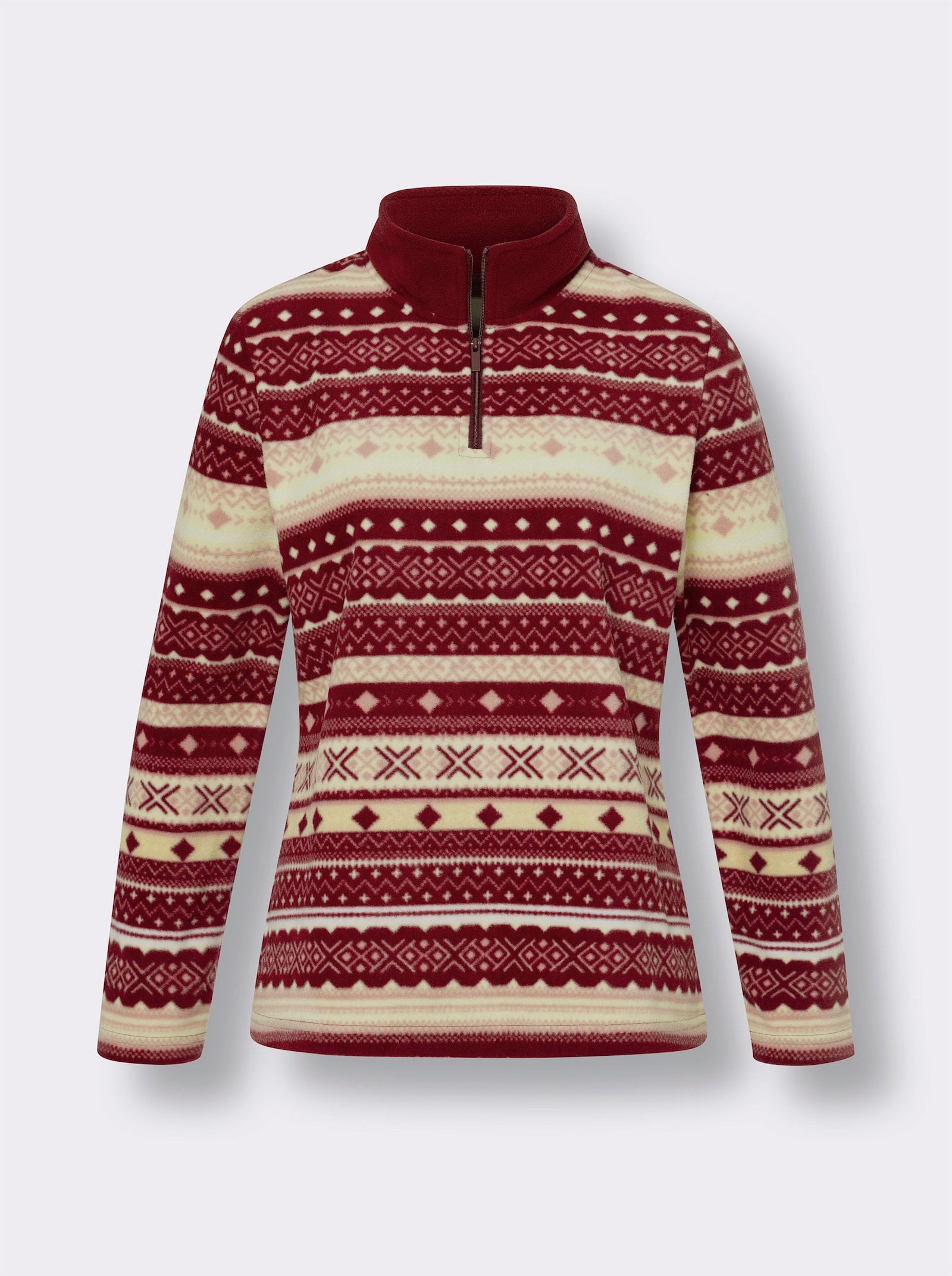 Fleecové tričko v norském stylu - bordó-meruňková-potisk