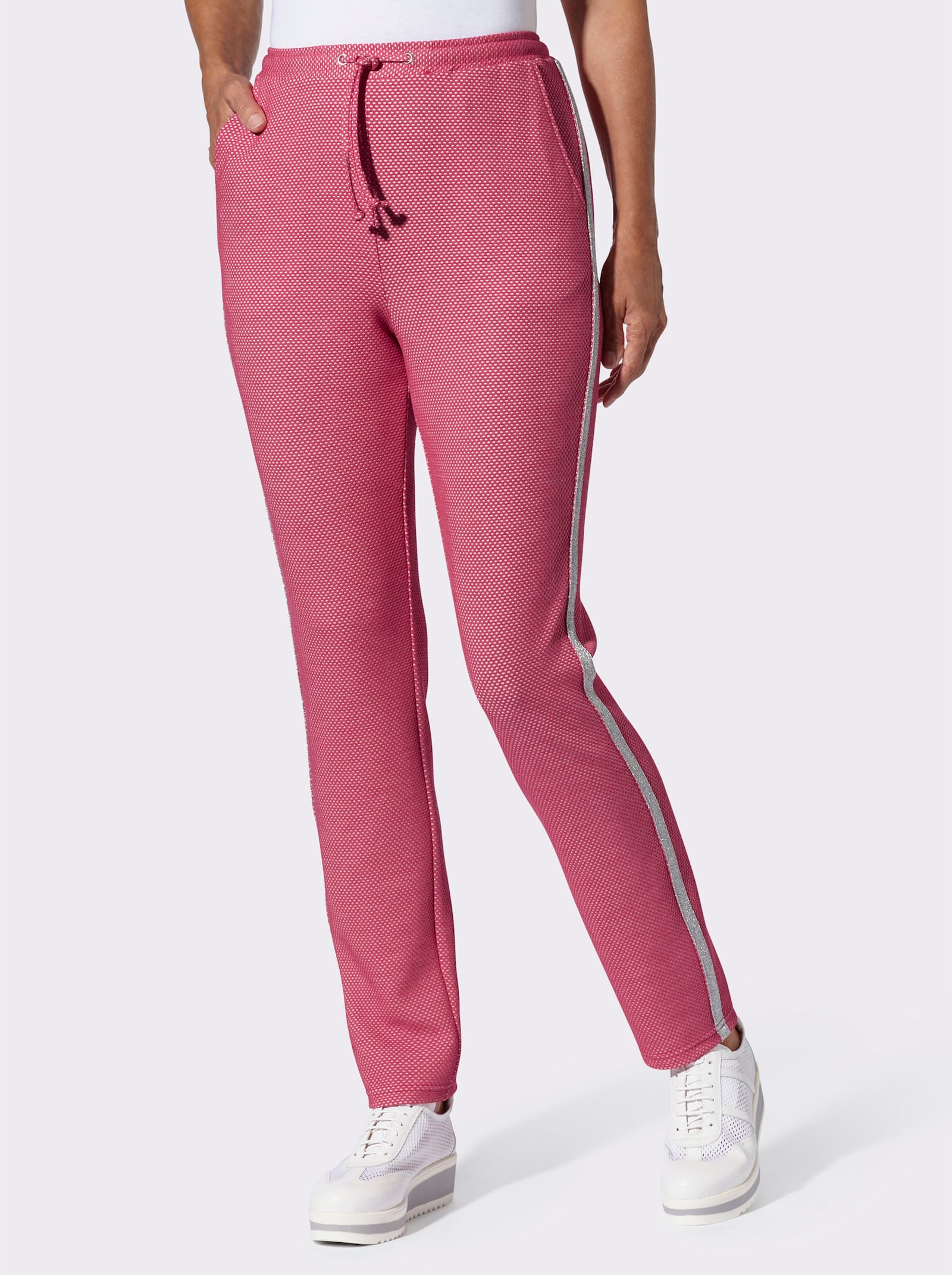 Schlupfhose mit silberfarbenen Galonstreifen - pink-gemustert