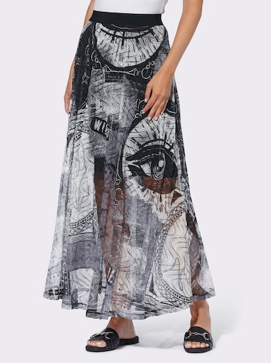 heine Meshrock mit Viskose-Futter - weiß-schwarz-bedruckt