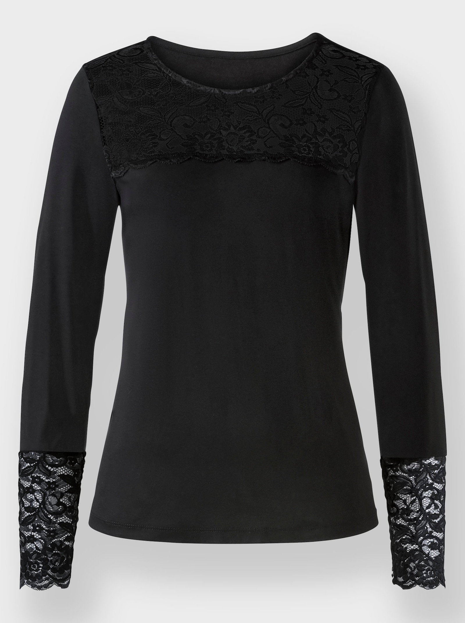 heine Shirt met lange mouwen en kantinzet - zwart