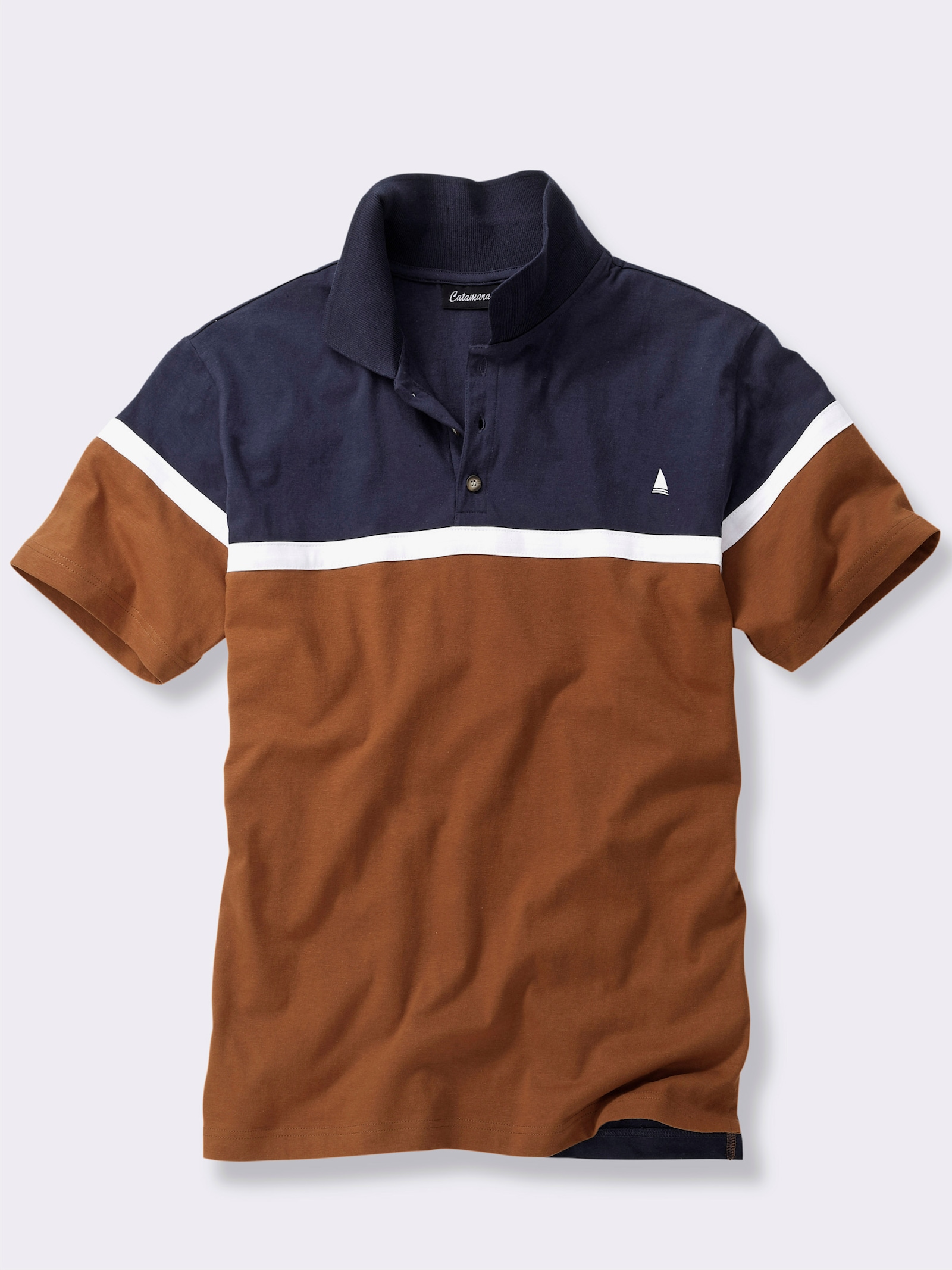 Catamaran Kurzarmshirt aus Baumwolle. Colour Blocking - marine-cognac