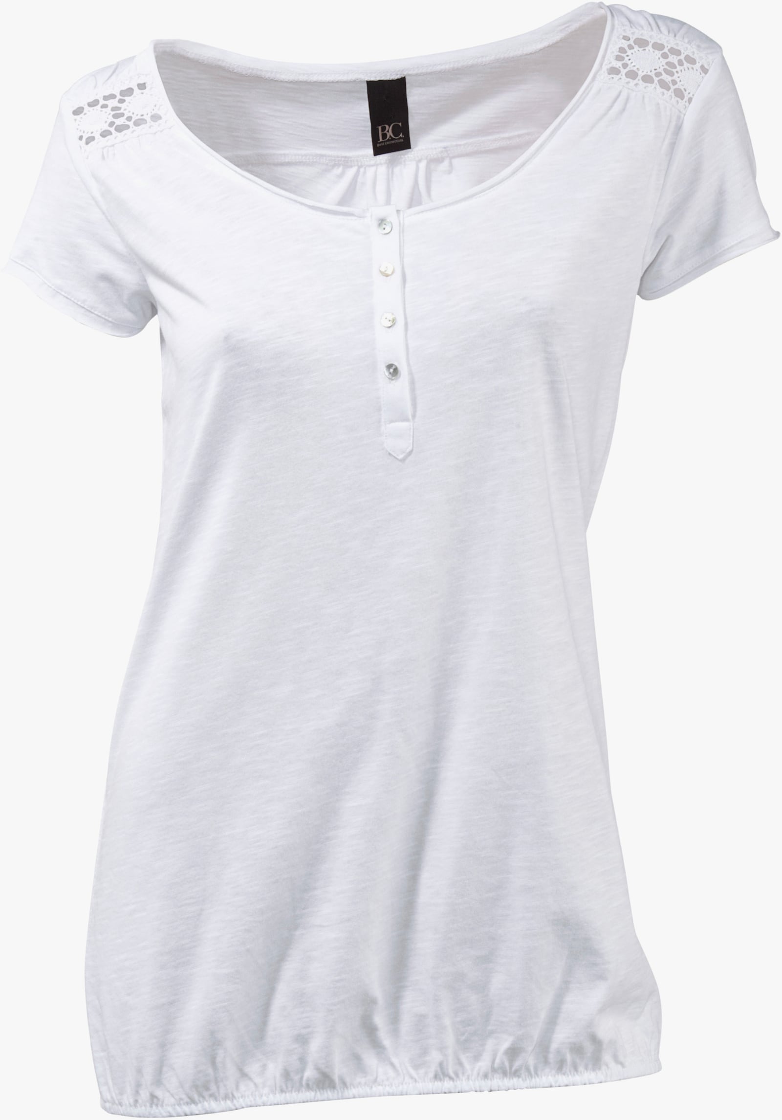 heine Rundhalsshirt mit Gummizug-Bund - weiß