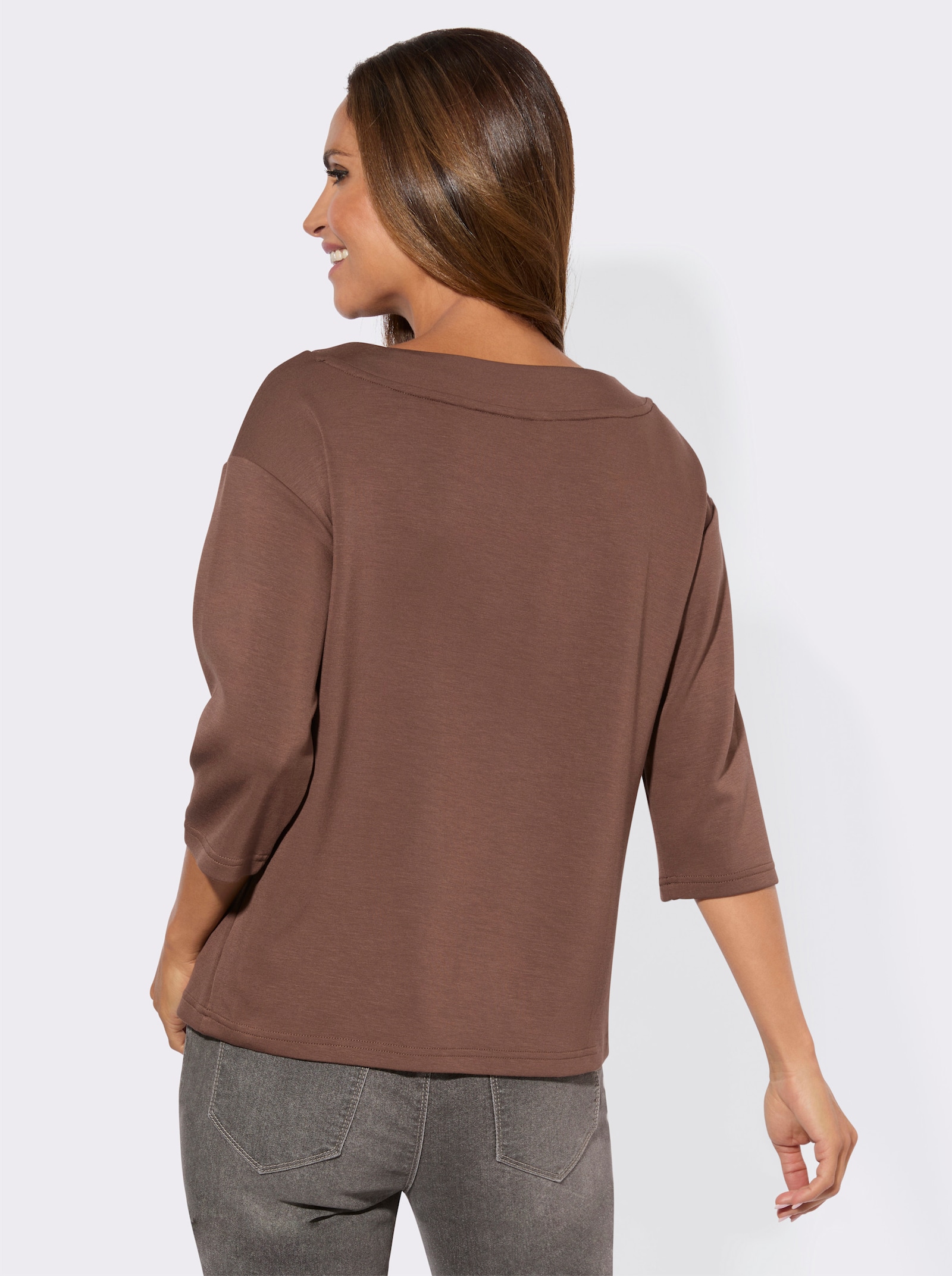 Kurzarmshirt mit Glanz-Akzenten - schoko