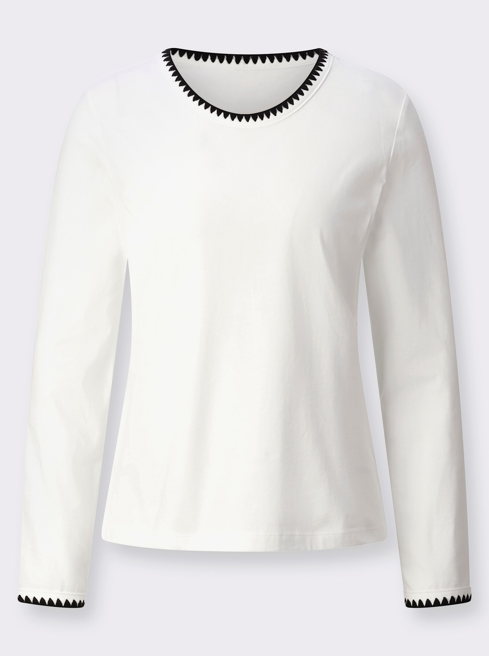 Rundhalsshirt mit Kontrast-Stickerei - ecru