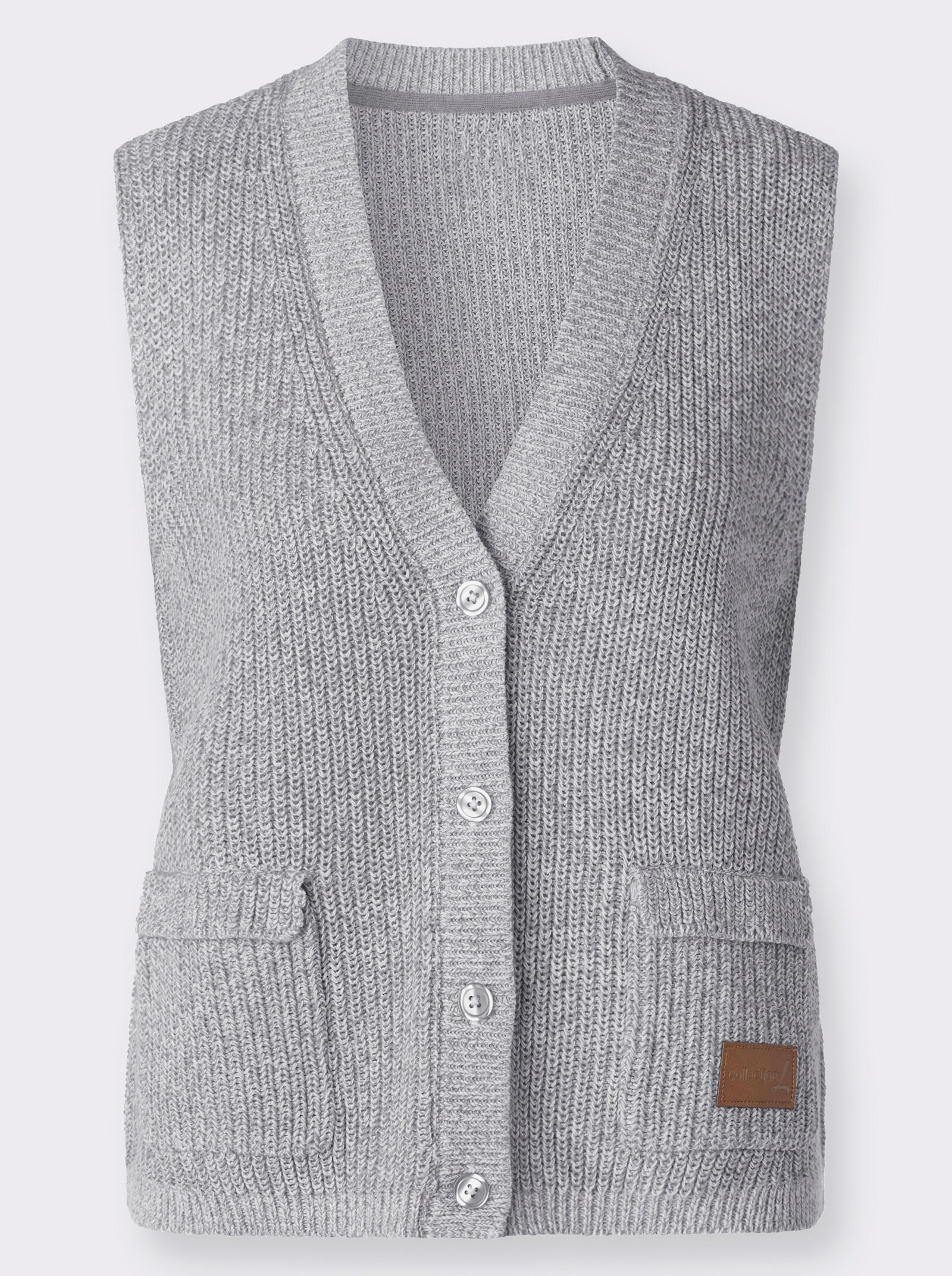 Strickweste mit Ripp-Abschlüssen - steingrau-ecru-meliert