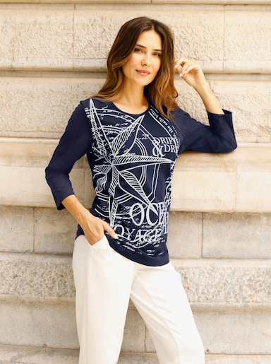3/4-Arm-Shirt - marine-weiß