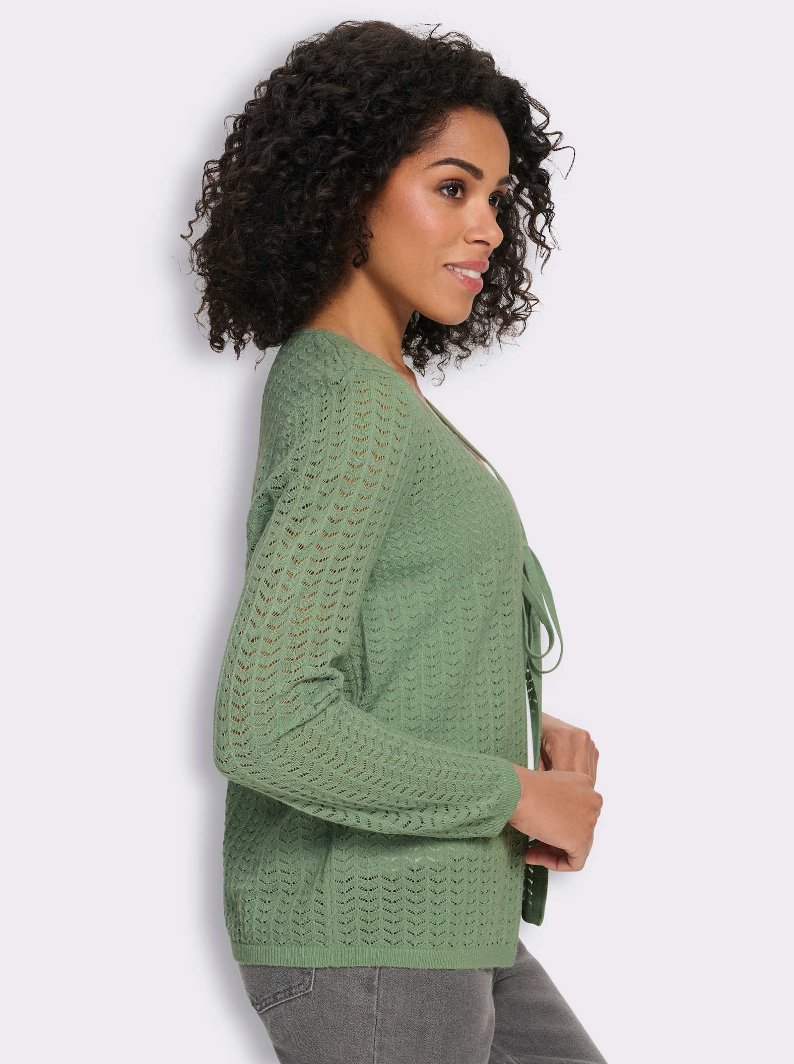 Strickjacke mit Ajour-Muster - eucalyptus