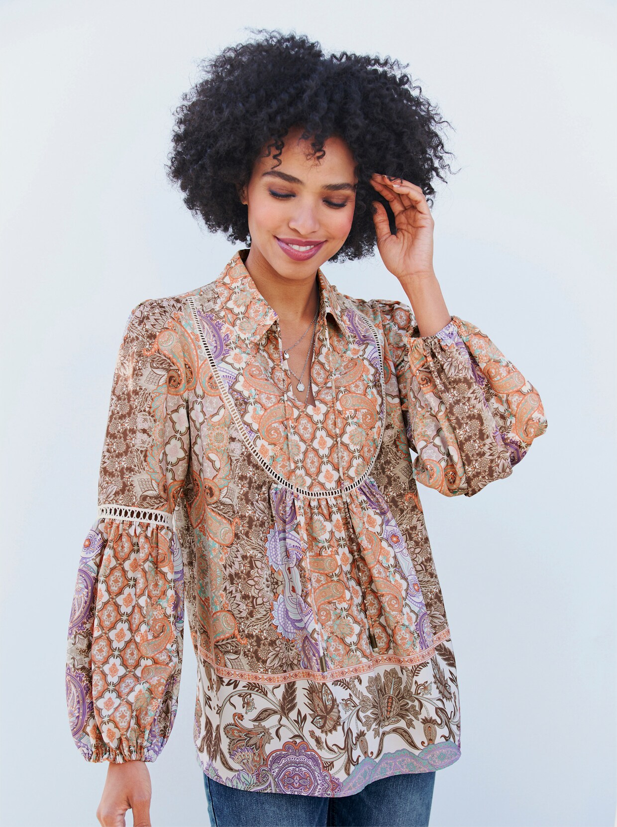 heine Druckbluse - beige-hortensie-bedruckt