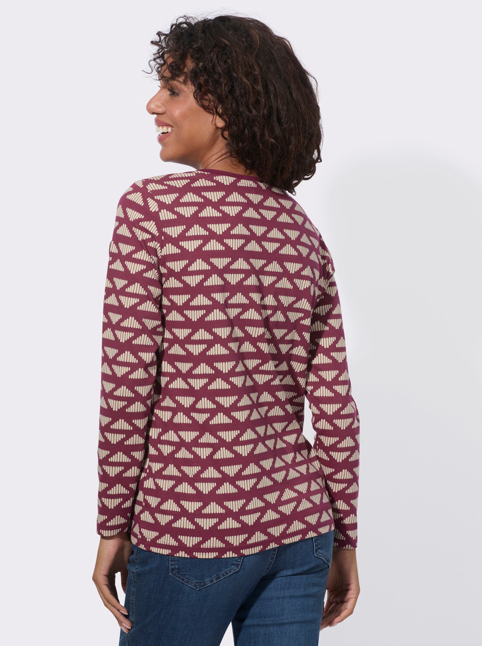 Ringelshirt in Baumwoll-Stretch-Qualität - bordeaux-sand-bedruckt