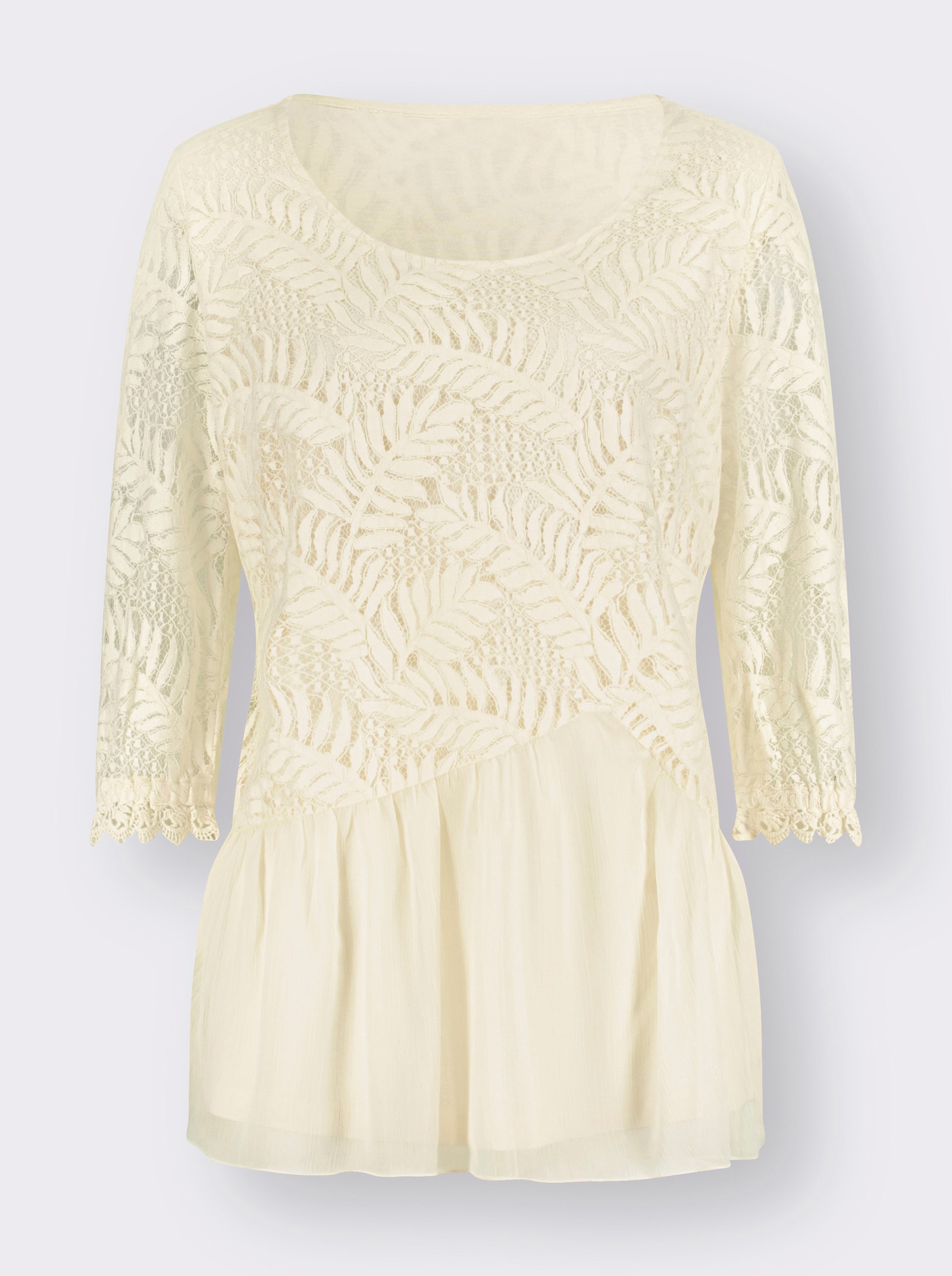 Chiffonbluse mit Baumwoll-Spitze - champagner