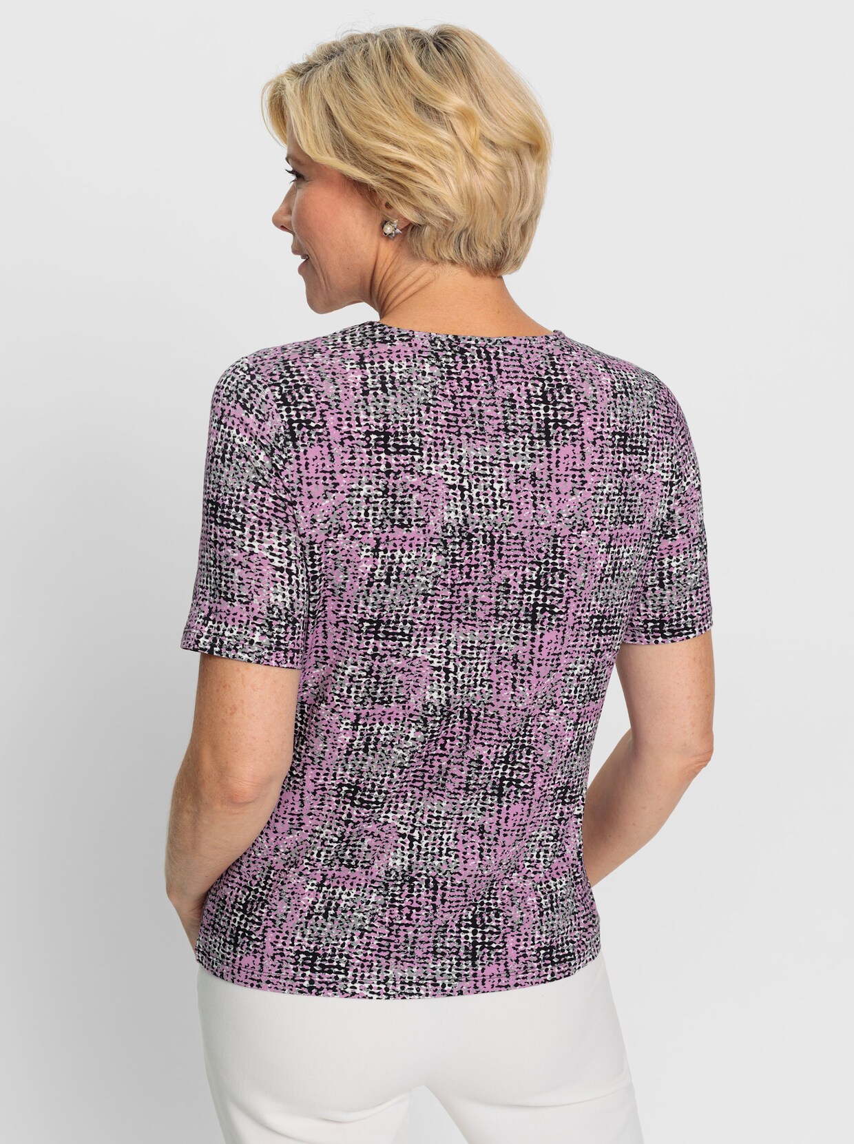 Shirt met ronde hals - orchidee/ecru bedrukt