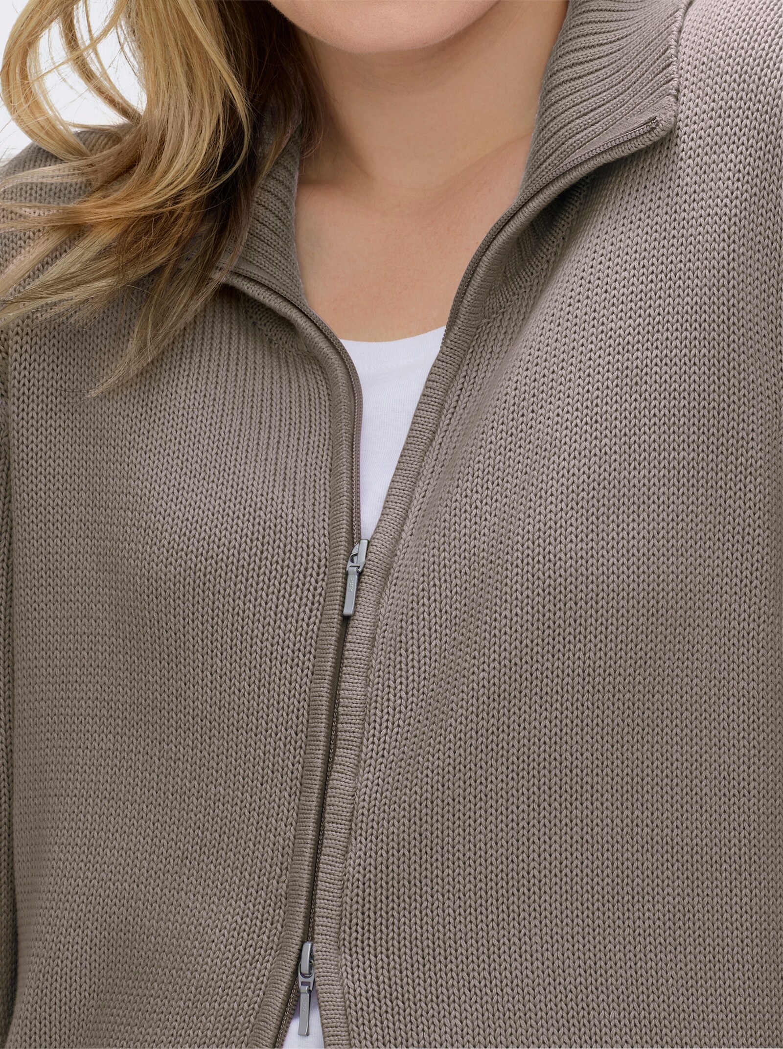 Strickjacke mit 2-Wege-Reißverschluss - taupe-meliert