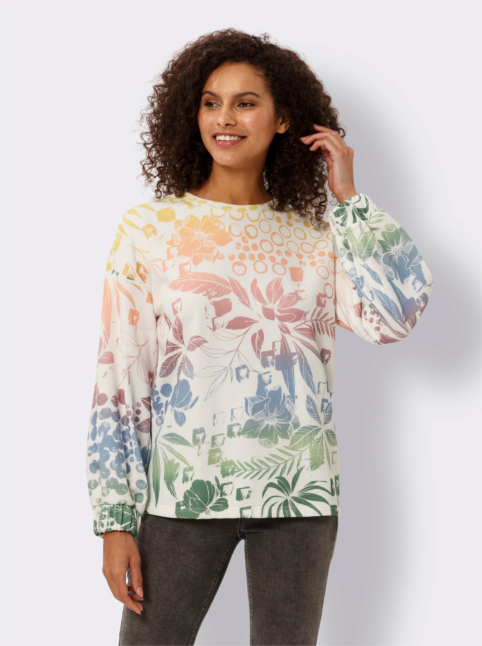 heine Sweatshirt mit Farbverlauf - limone-eisblau-bedruckt