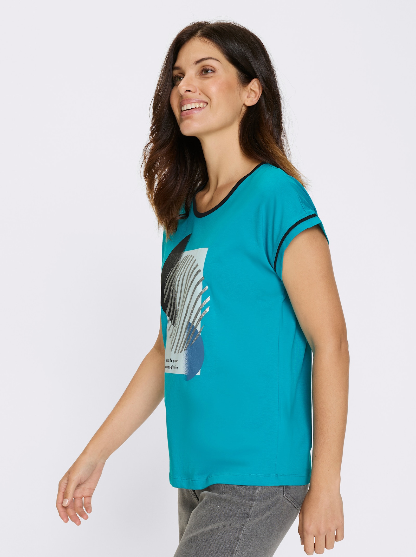 Tričko s krátkým rukávem a kontrastními paspulkami - tyrkysová-černá