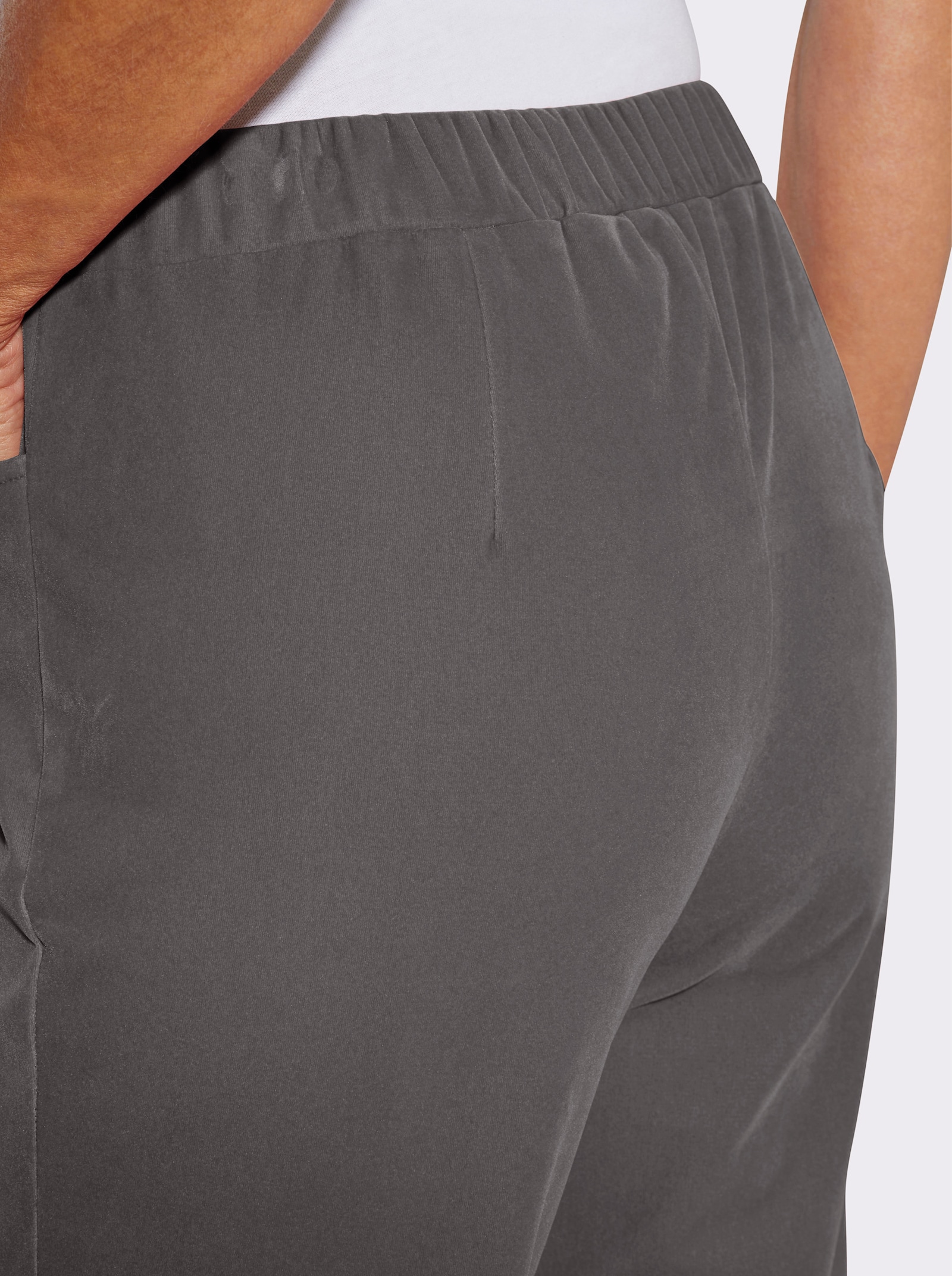 Fluwelen broek met comfortband rondom - antraciet