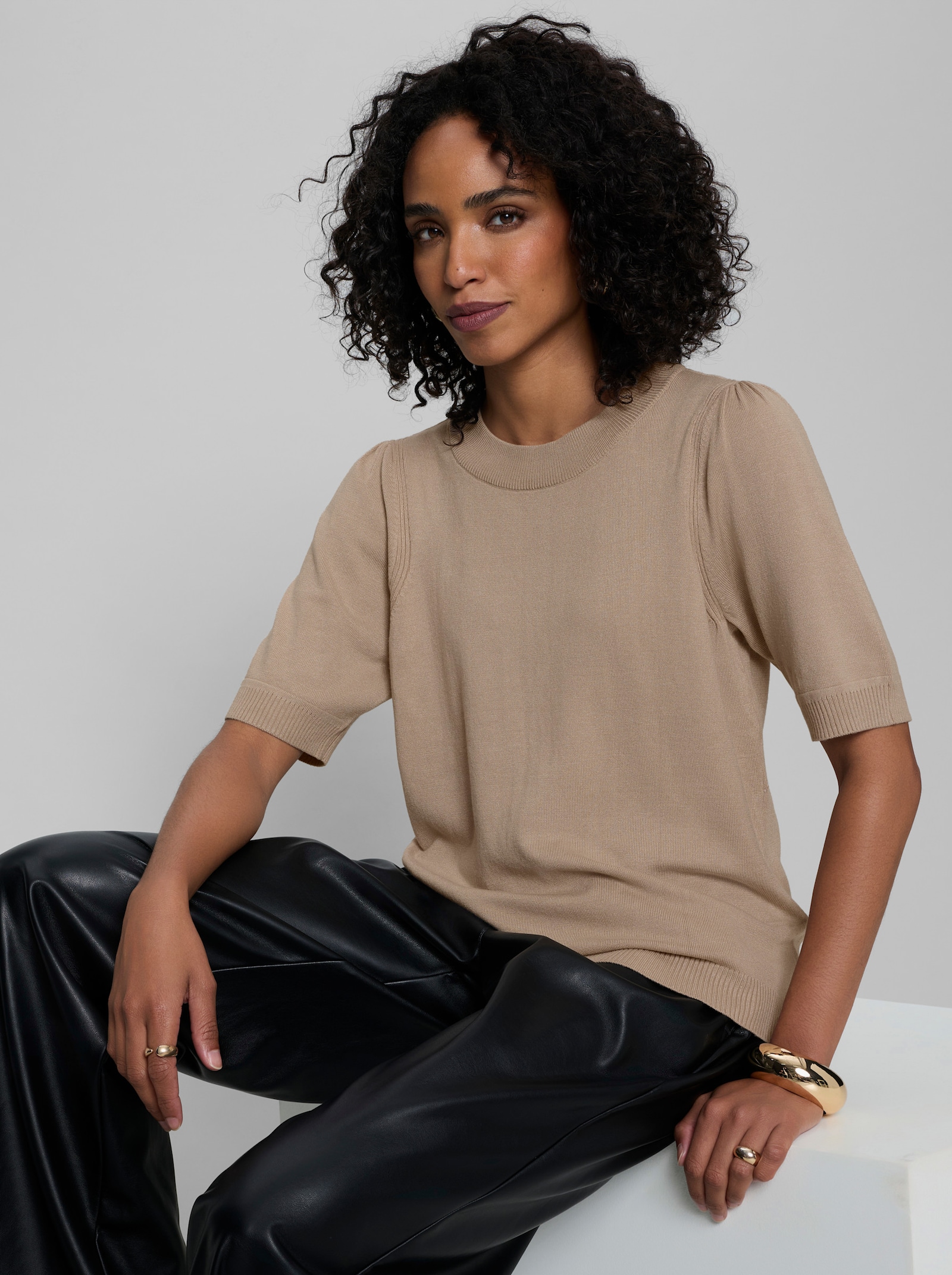 heine Kurzarmpullover mit Puffärmeln - beige