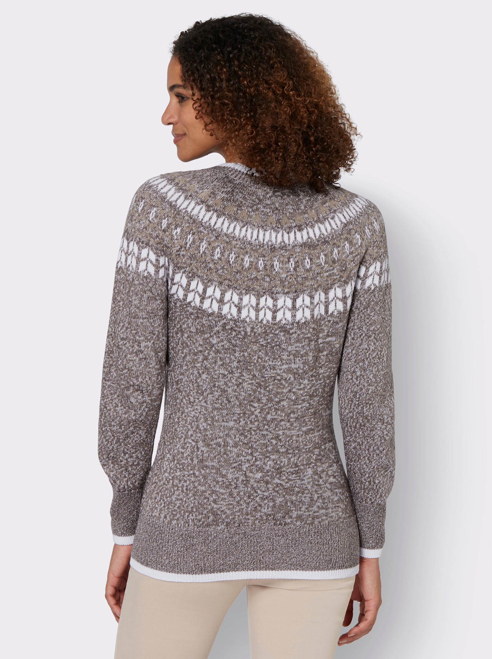 Norwegerpullover mit breiten Rippbündchen - dunkeltaupe-beige-meliert