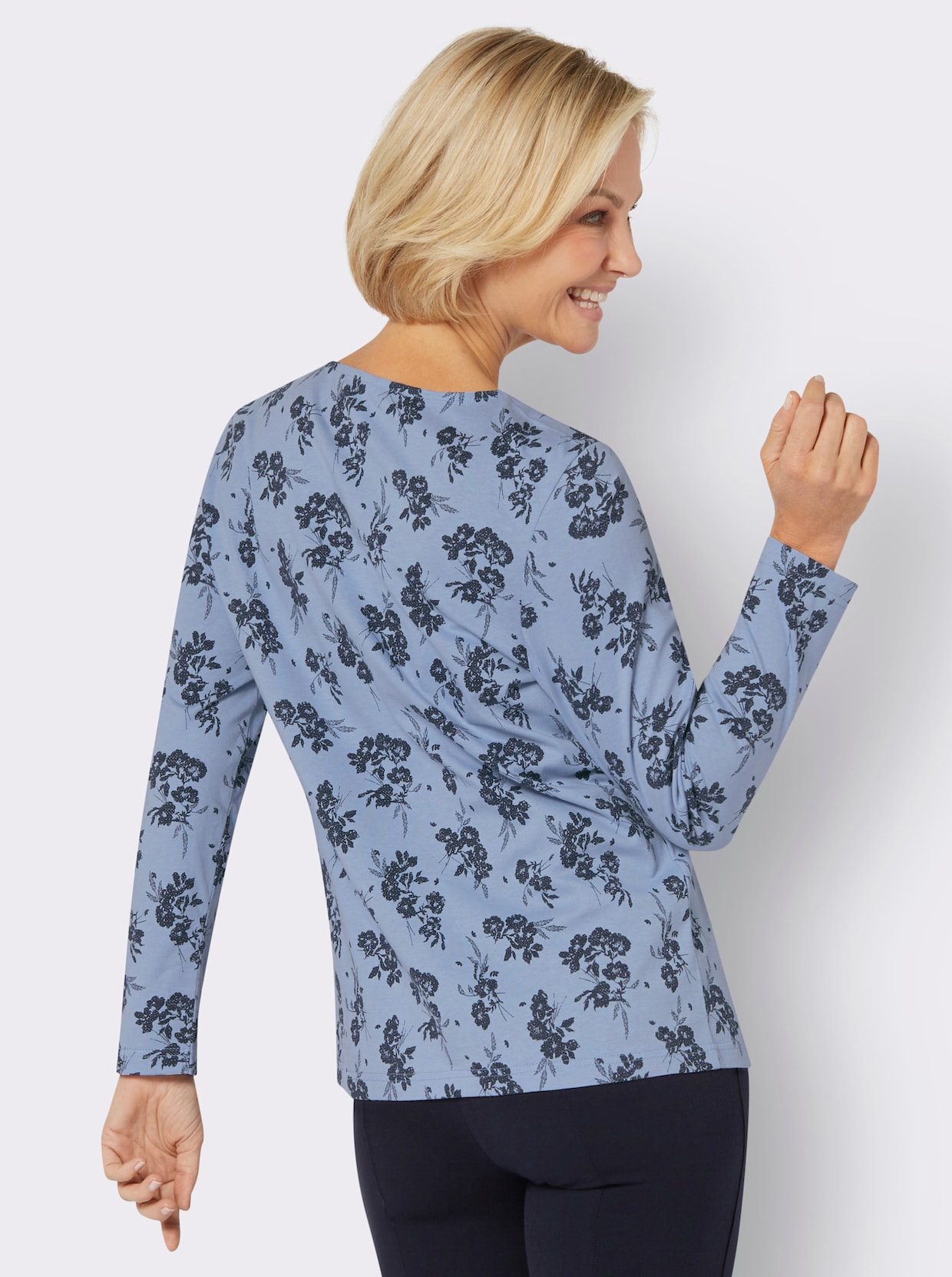 Rundhals-Shirt - bleu-marine-bedruckt