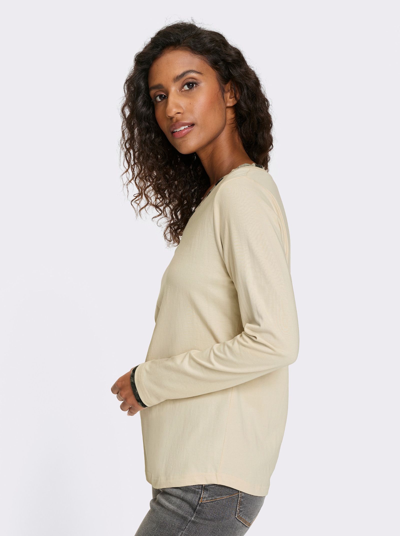 heine Langarmshirt mit Animalprint-Details - sand