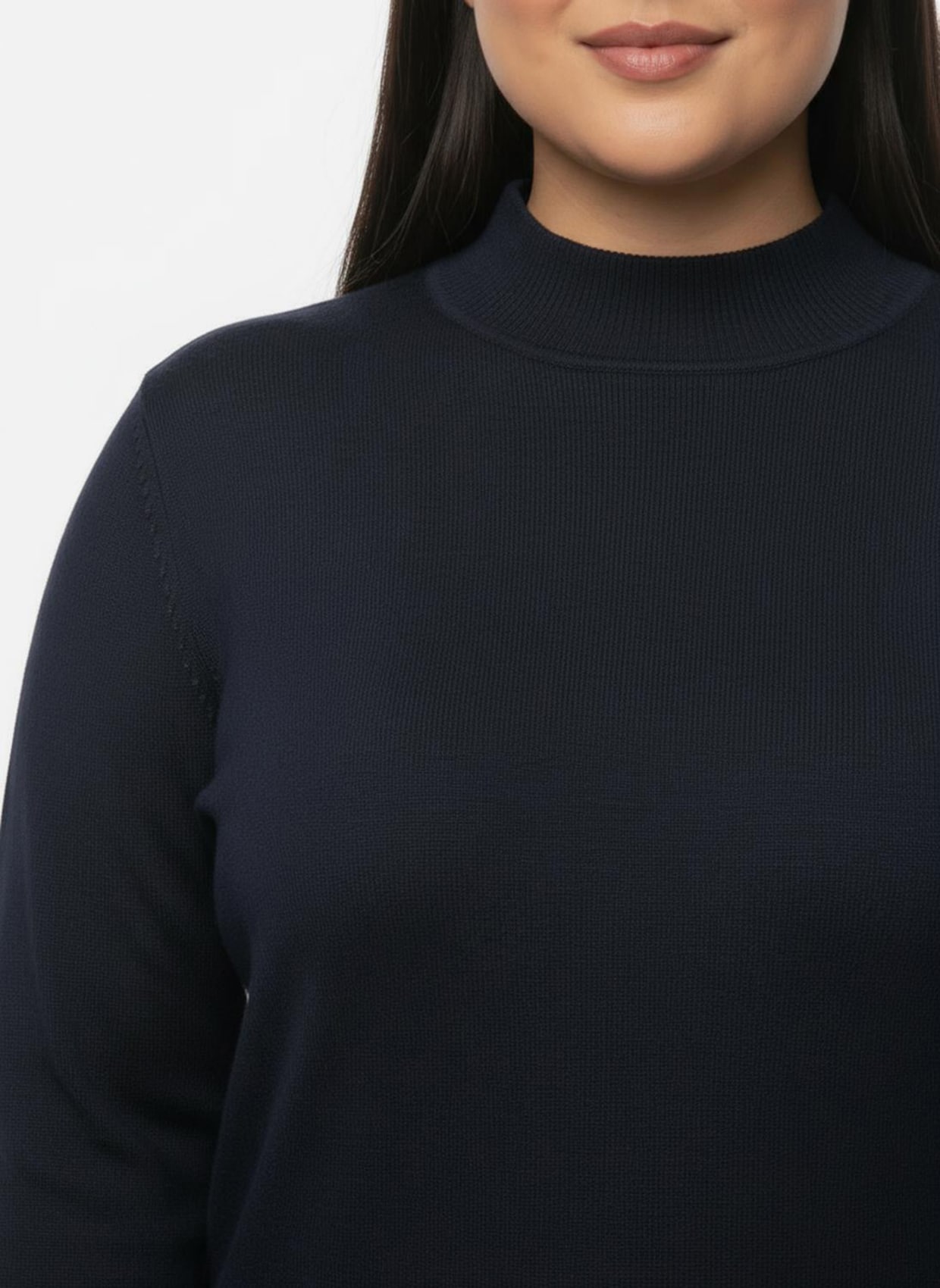 Stehkragenpullover mit Ripp-Abschlüssen - marine