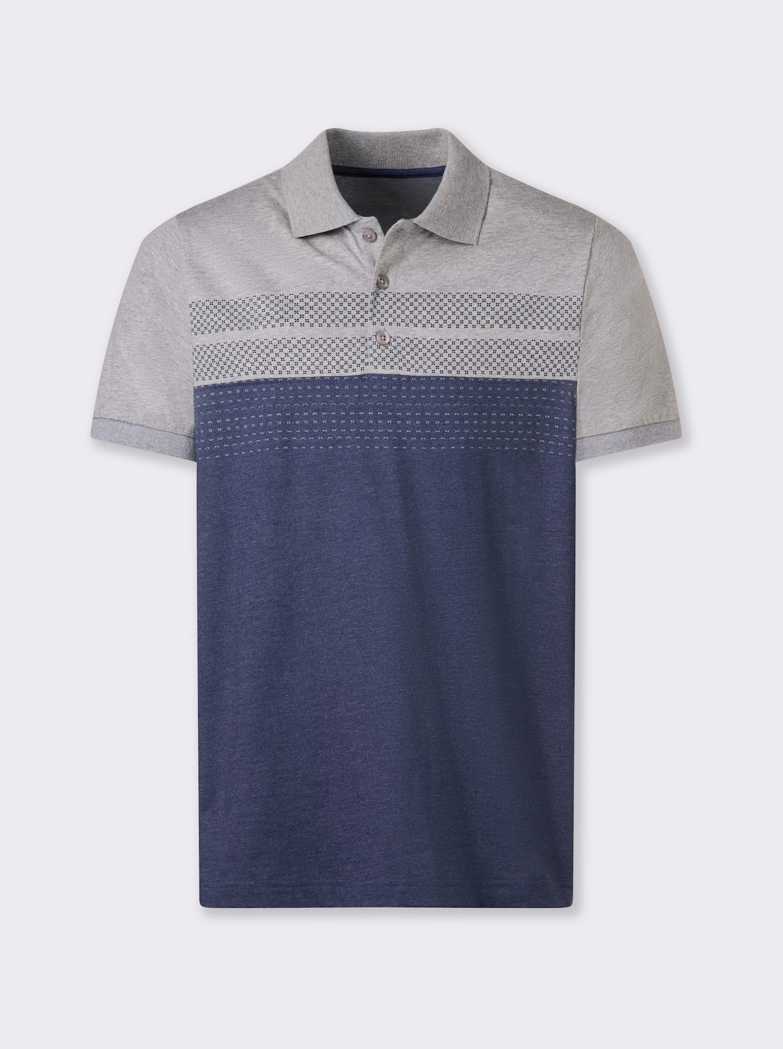 Marco Donati Kurzarmshirt mit Kontrast-Dessin - grau-rauchblau-meliert