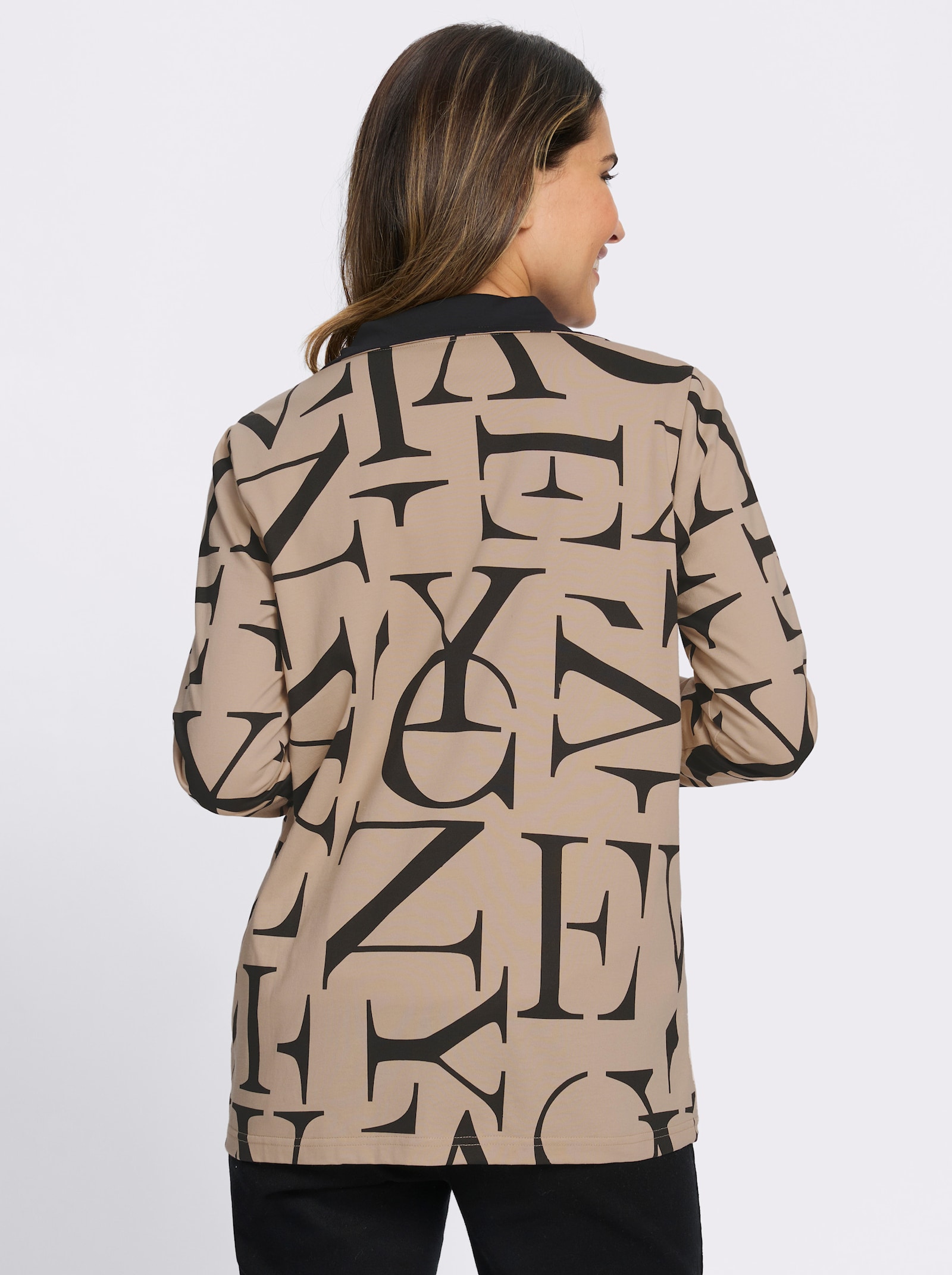 Shirtjacke mit Lettering-Druck - beige-schwarz-bedruckt