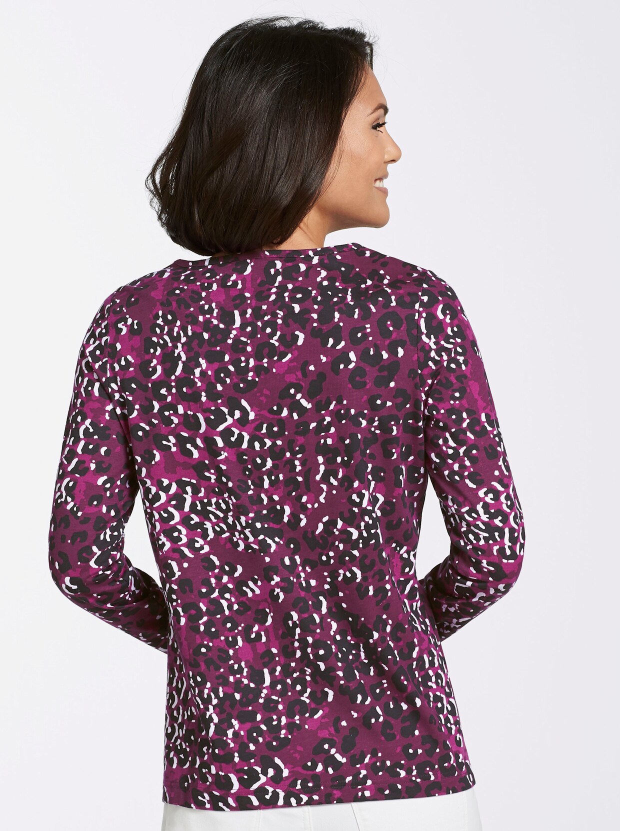 Långärmad topp - fuchsia-svart, med tryck