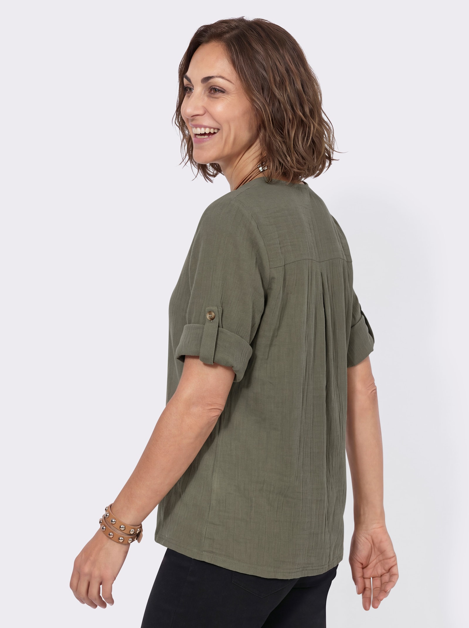 3/4-Arm-Bluse mit Krempelfunktion - khaki