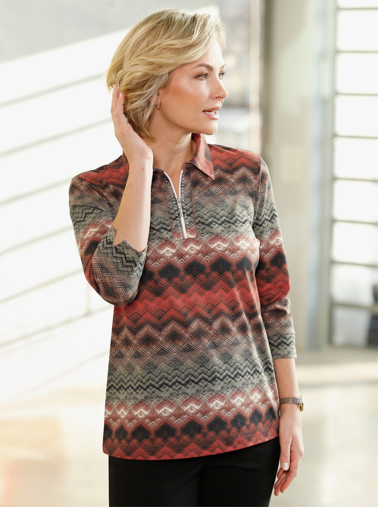 Poloshirt im Zick-Zack-Muster - terra-khaki-bedruckt