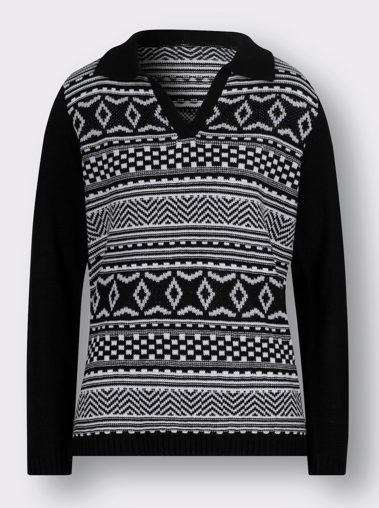 Jacquard-Pullover - schwarz-weiß-gemustert