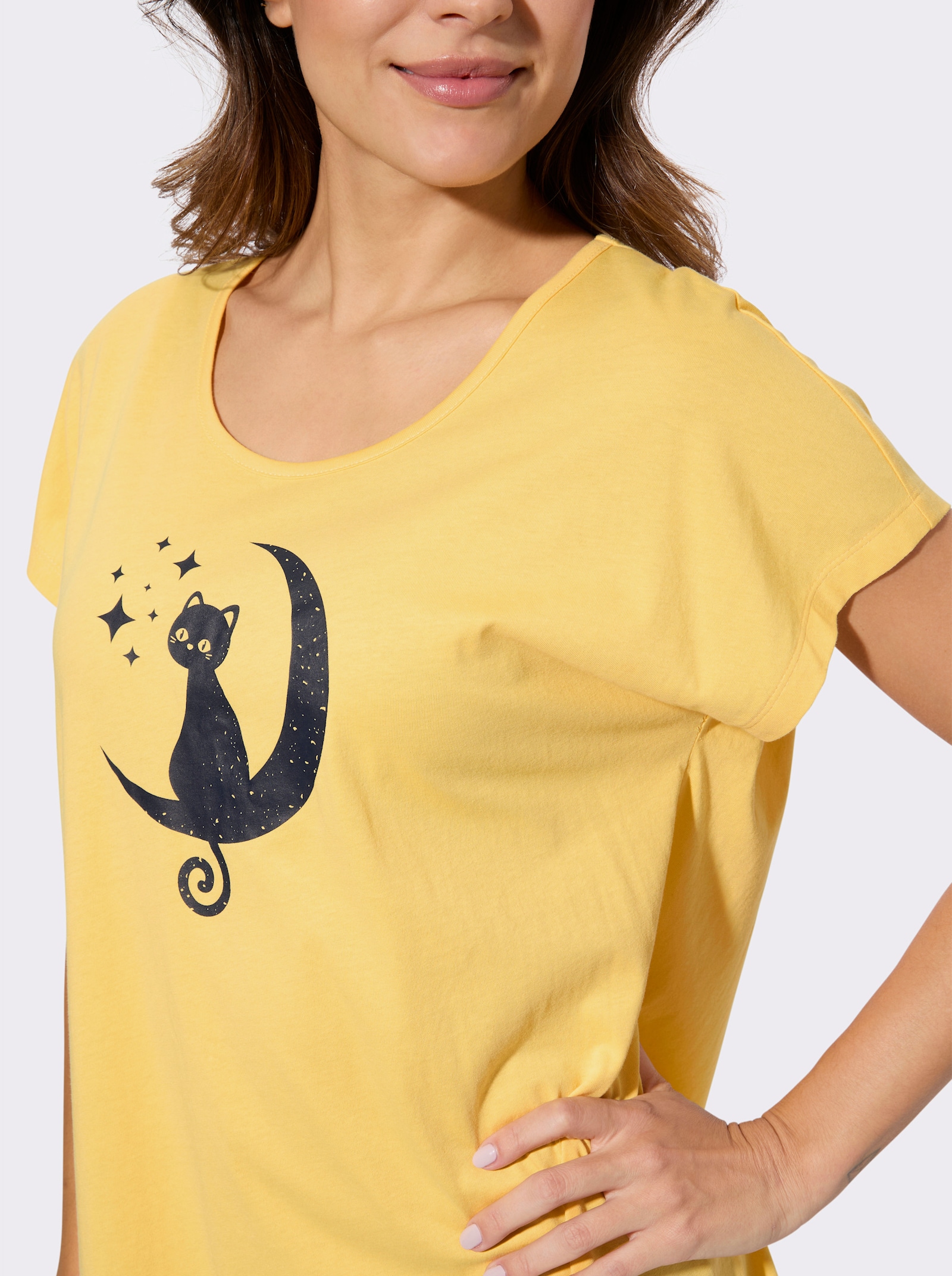 Nachthemd mit Katzen-Motiv - gelb