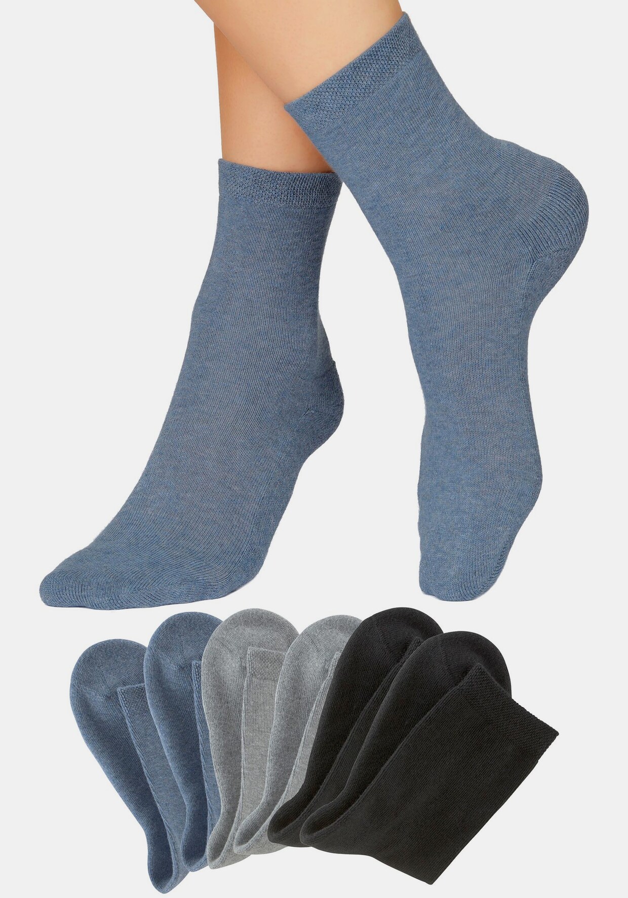 H.I.S Socken - 2x schwarz + 2x jeans-melange + 2x grau-melange