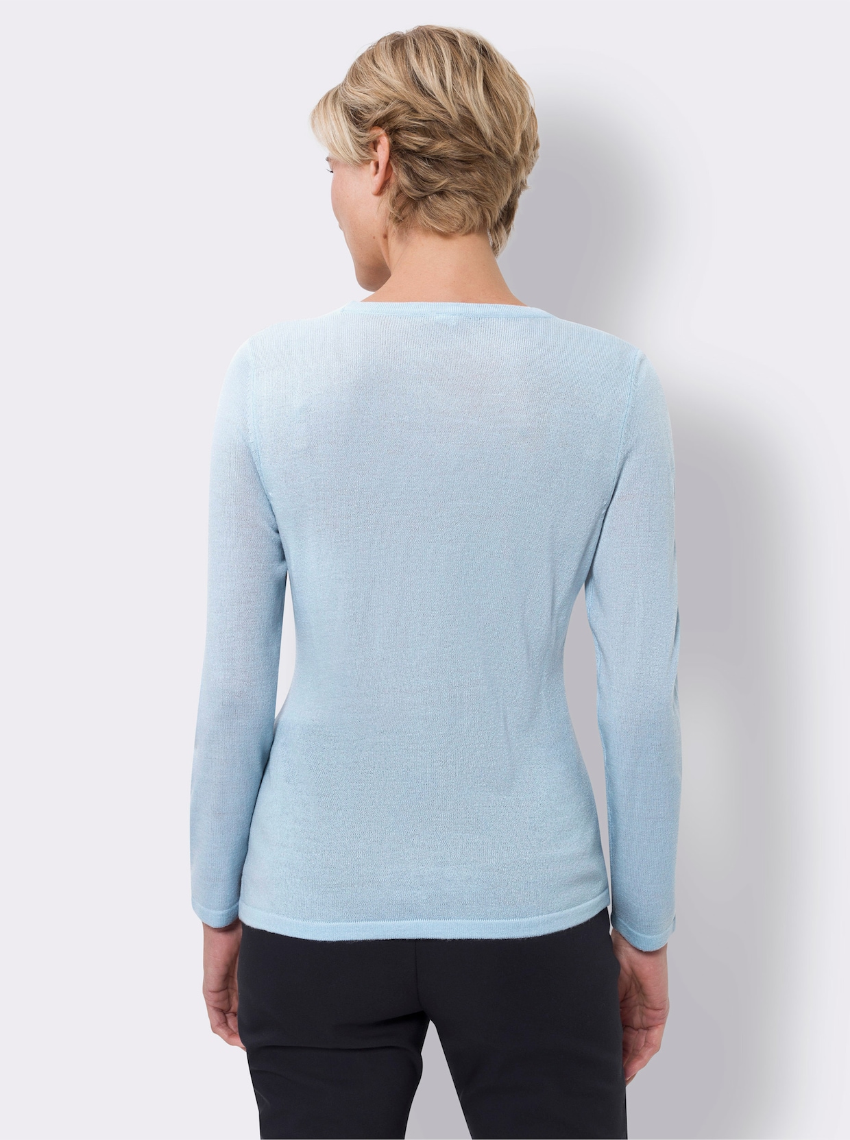 Langarm-Pullover - hellblau-grau-gemustert