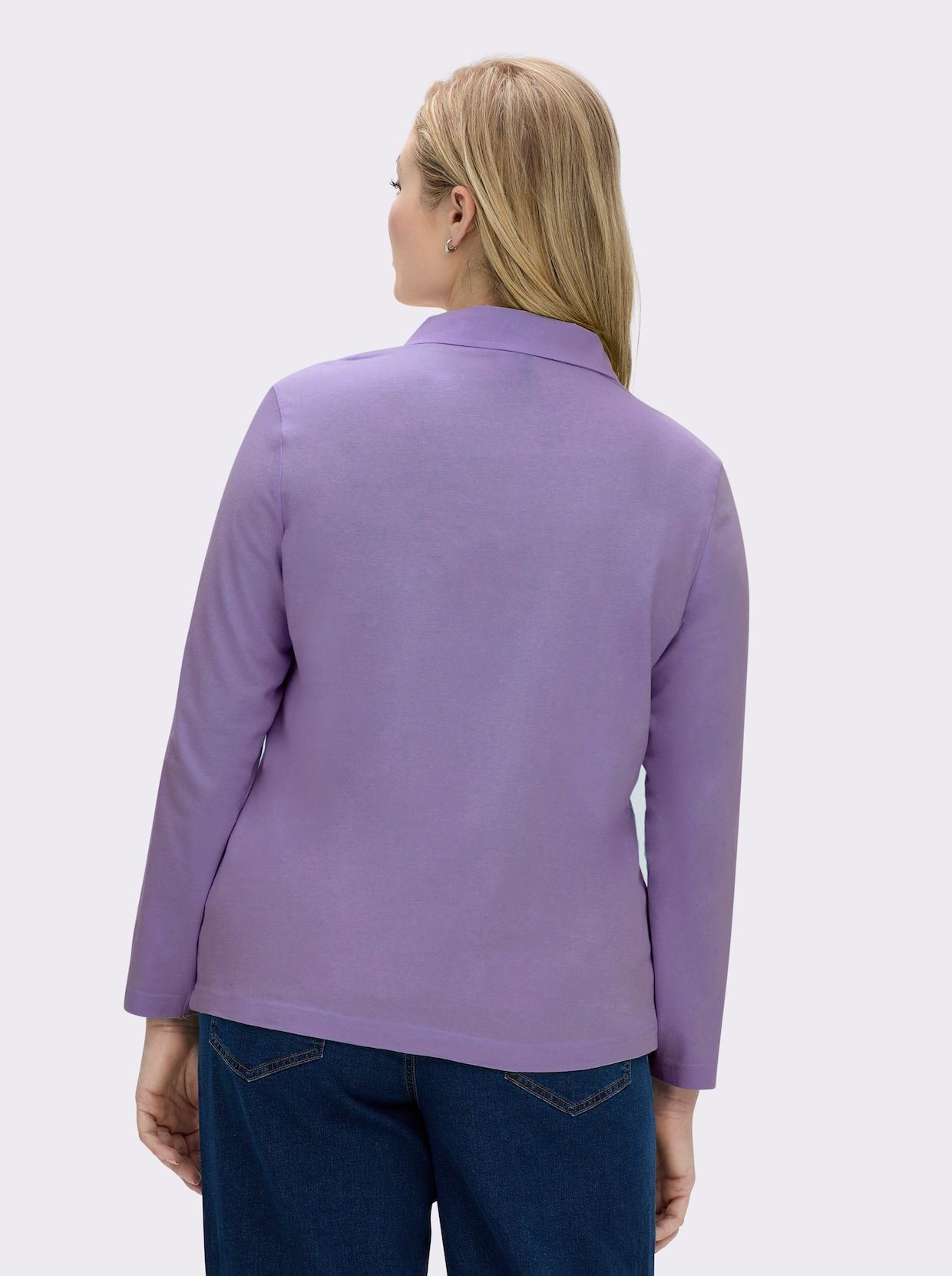 Langarm-Poloshirt in reiner Baumwoll-Qualität - lavendel