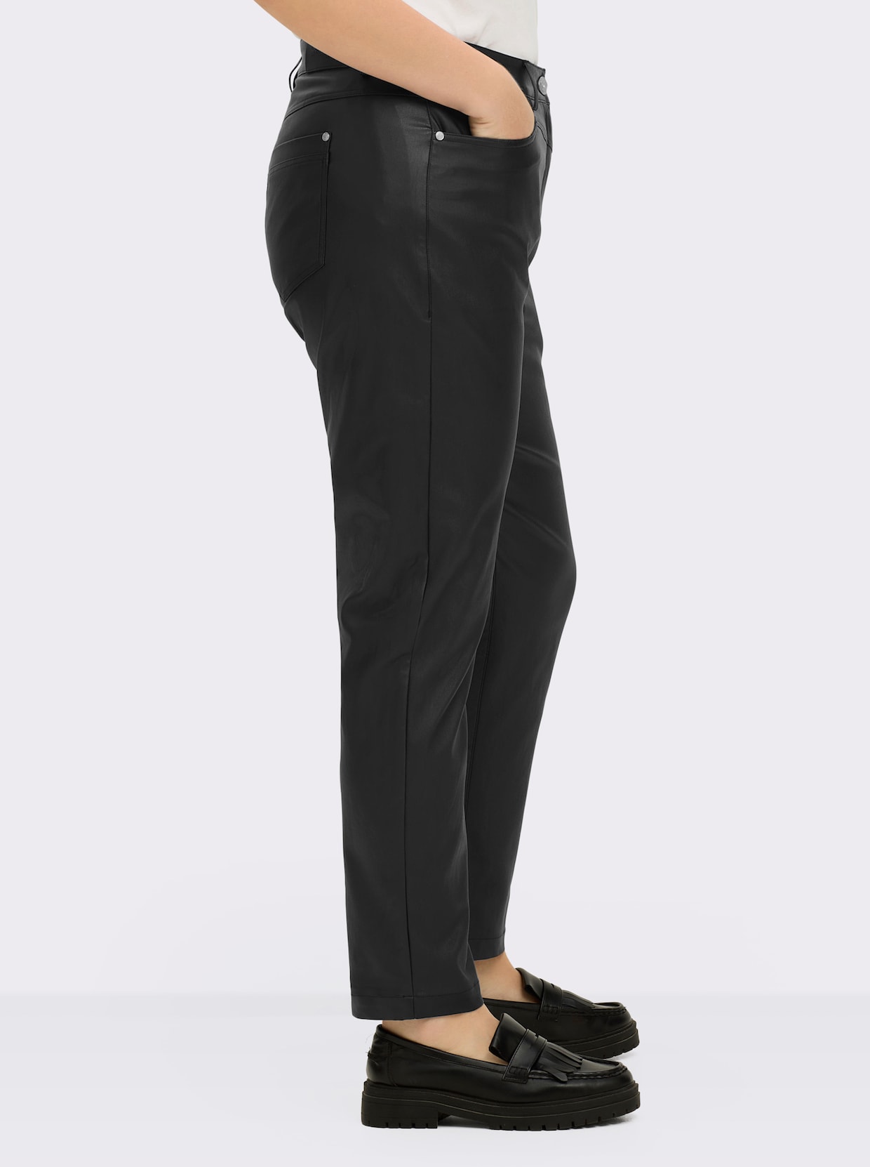 sheego Broek van imitatieleer - zwart