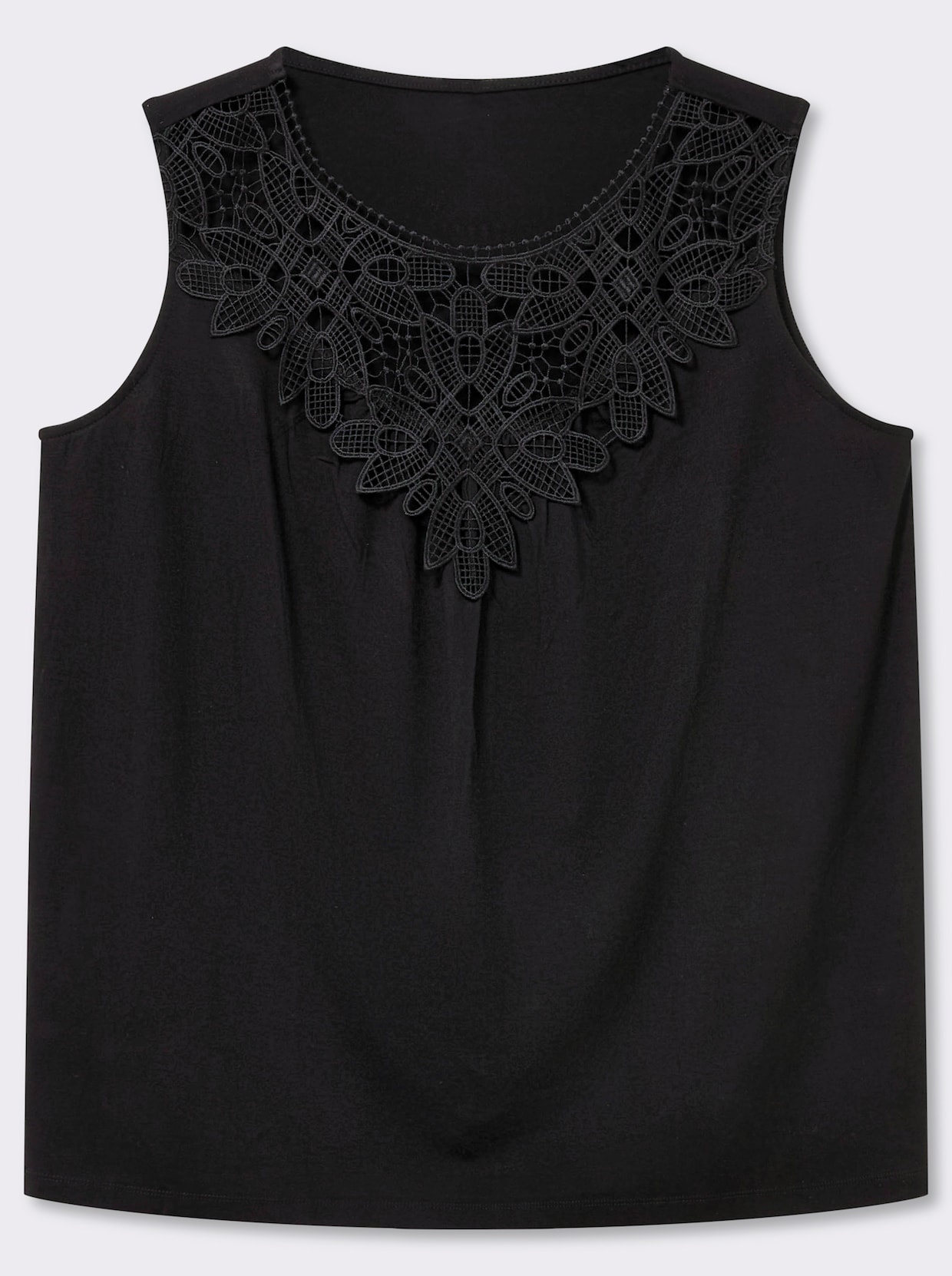 Shirttop mit Spitze am Ausschnitt - schwarz