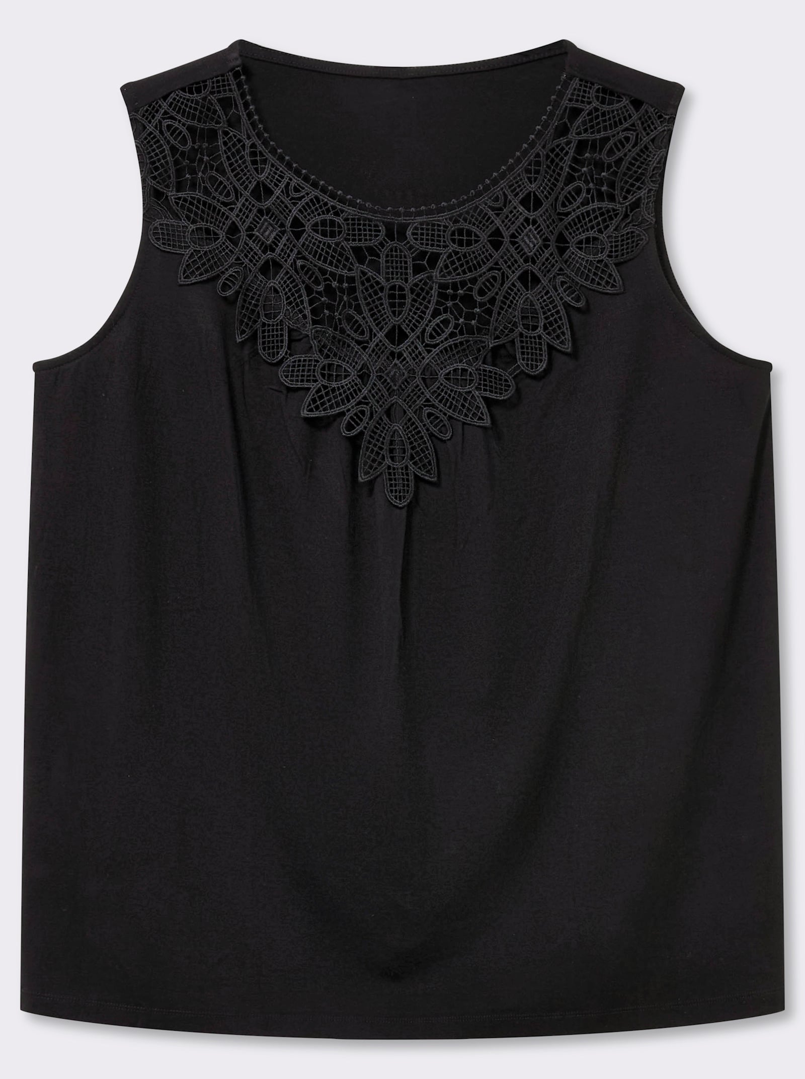 Shirttop mit Spitze am Ausschnitt - schwarz