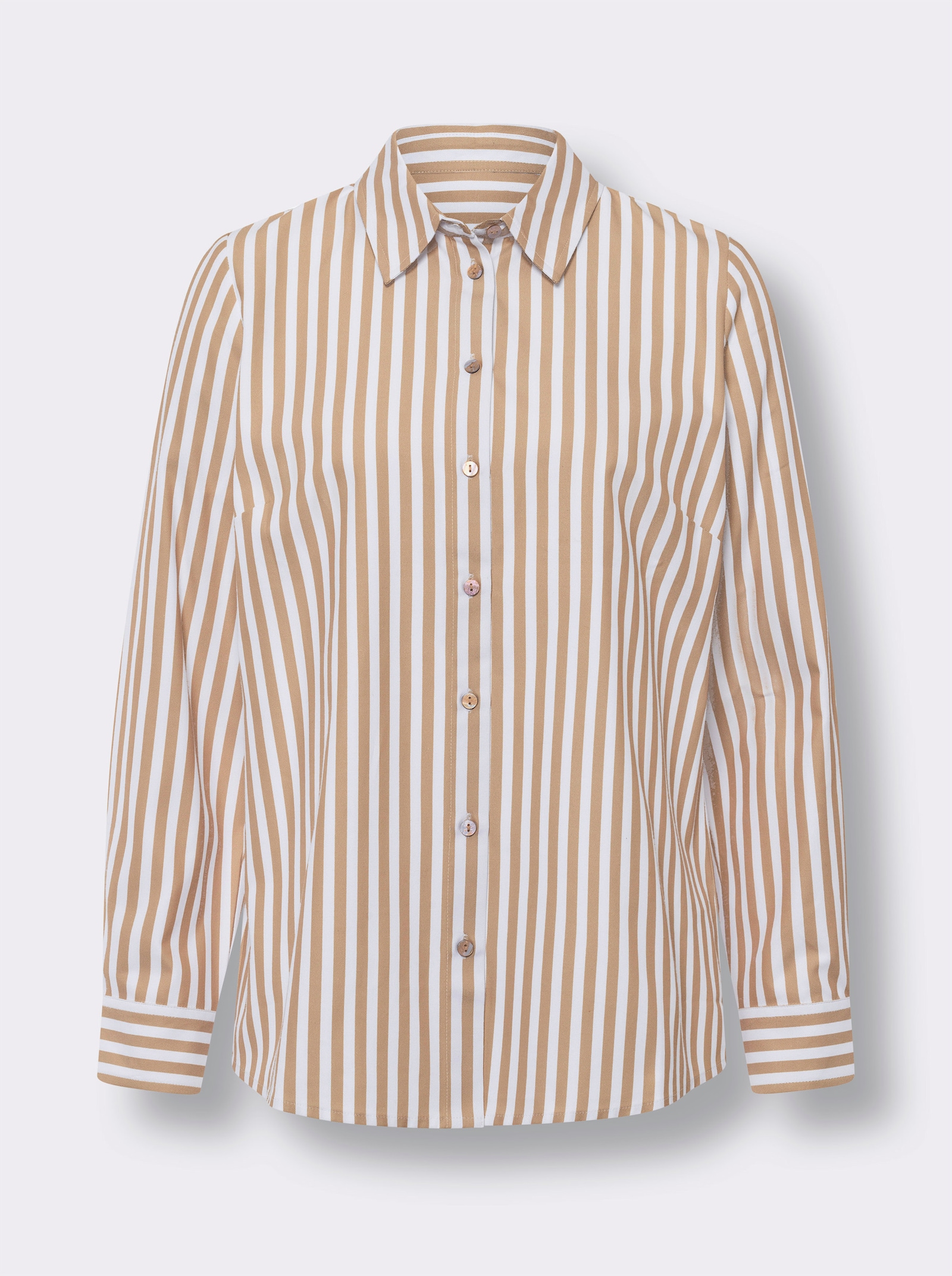 heine Klassieke blouse met stolpplooi achter - camel/wit gestreept