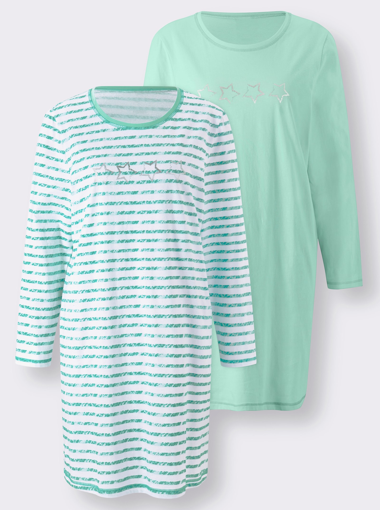 wäschepur Langarm Sleepshirts - mint + mint-gestreift