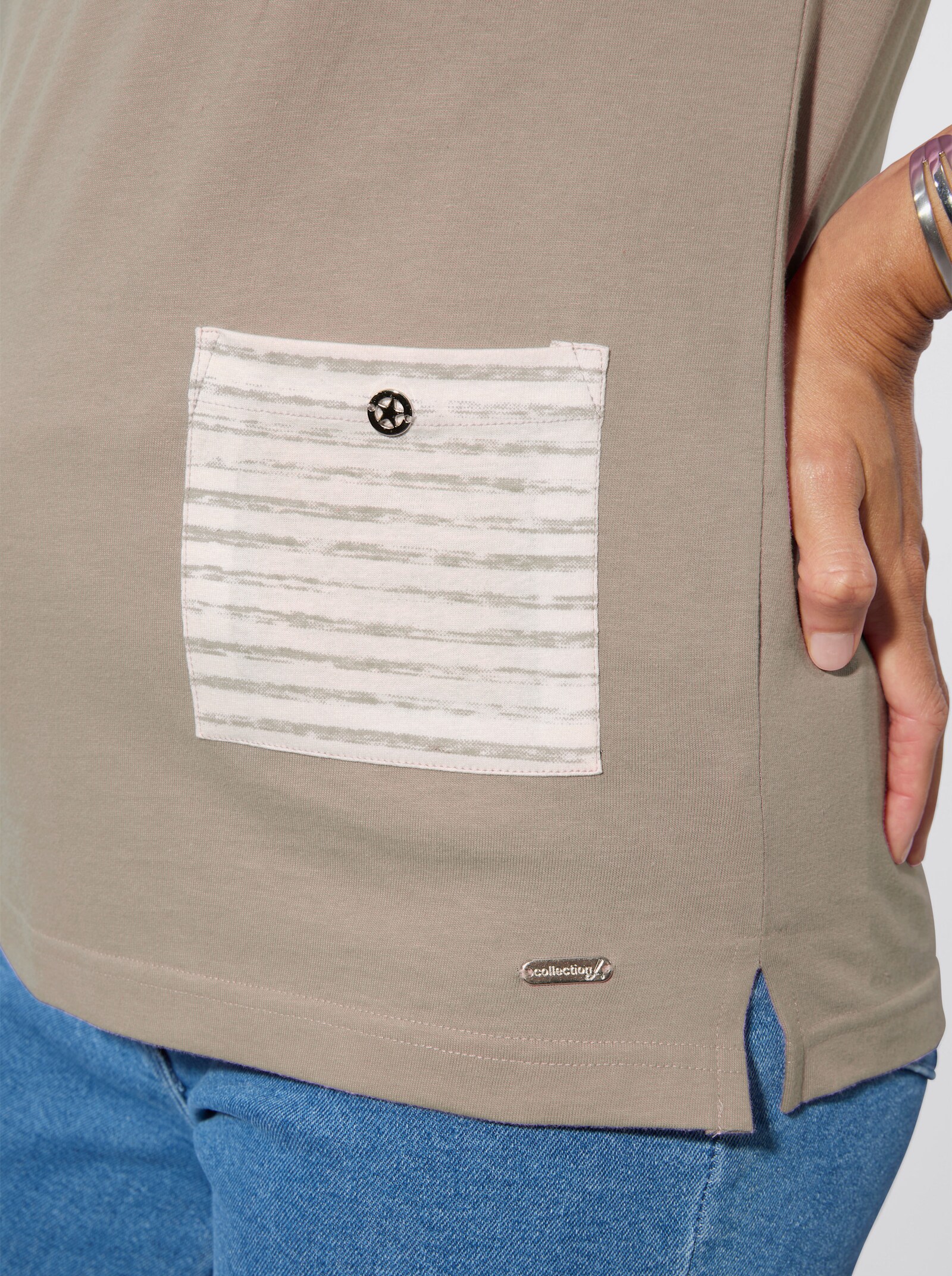 Kurzarmshirt mit silberfarbigen Details - sesam