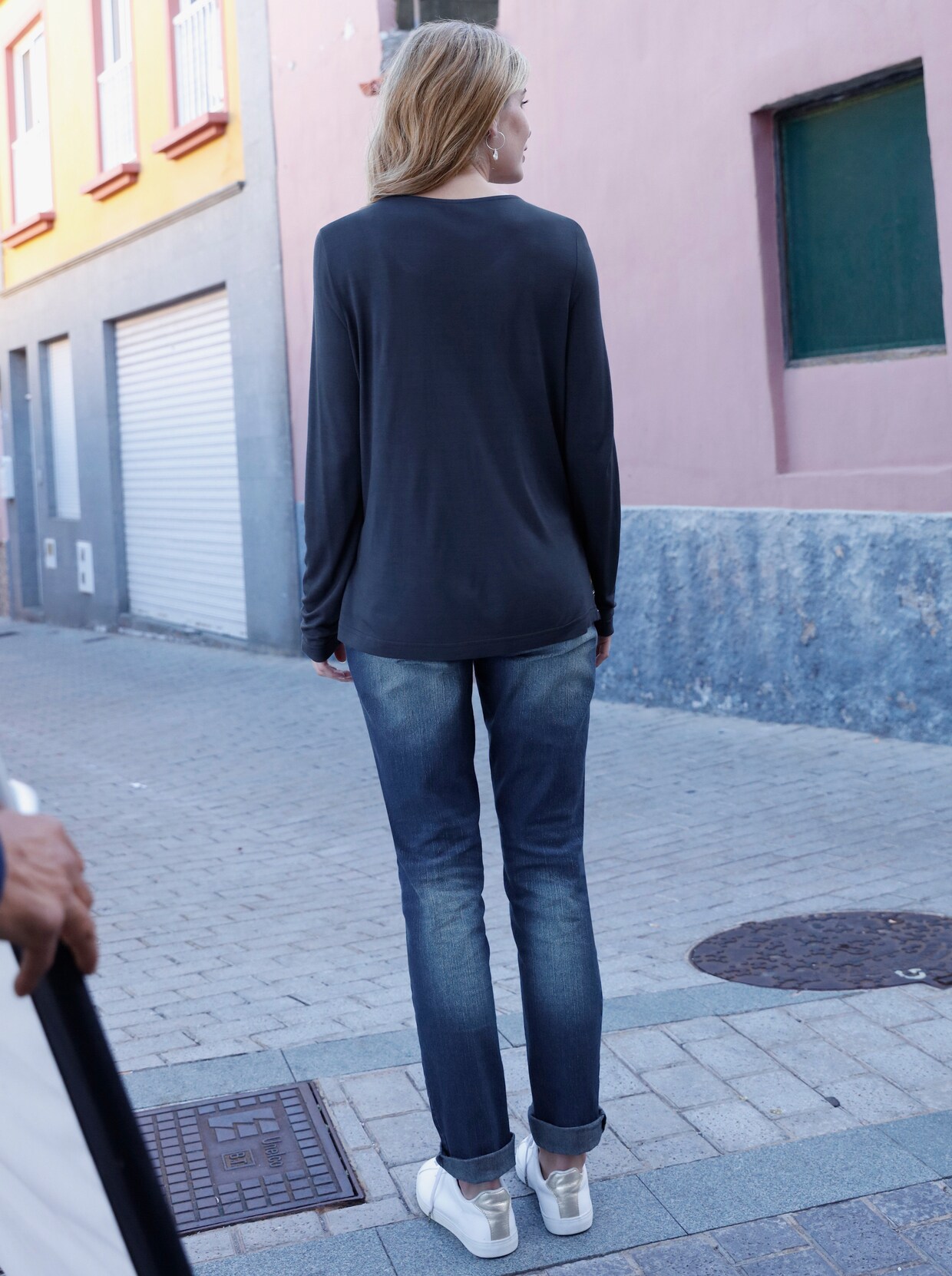 Shirt met lange mouwen - marine/ecru gedessineerd