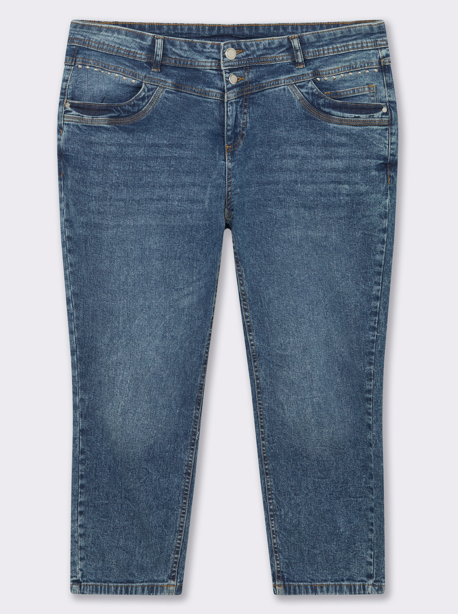 7/8-Jeans mit Nietenverzierung - blue-stone-washed