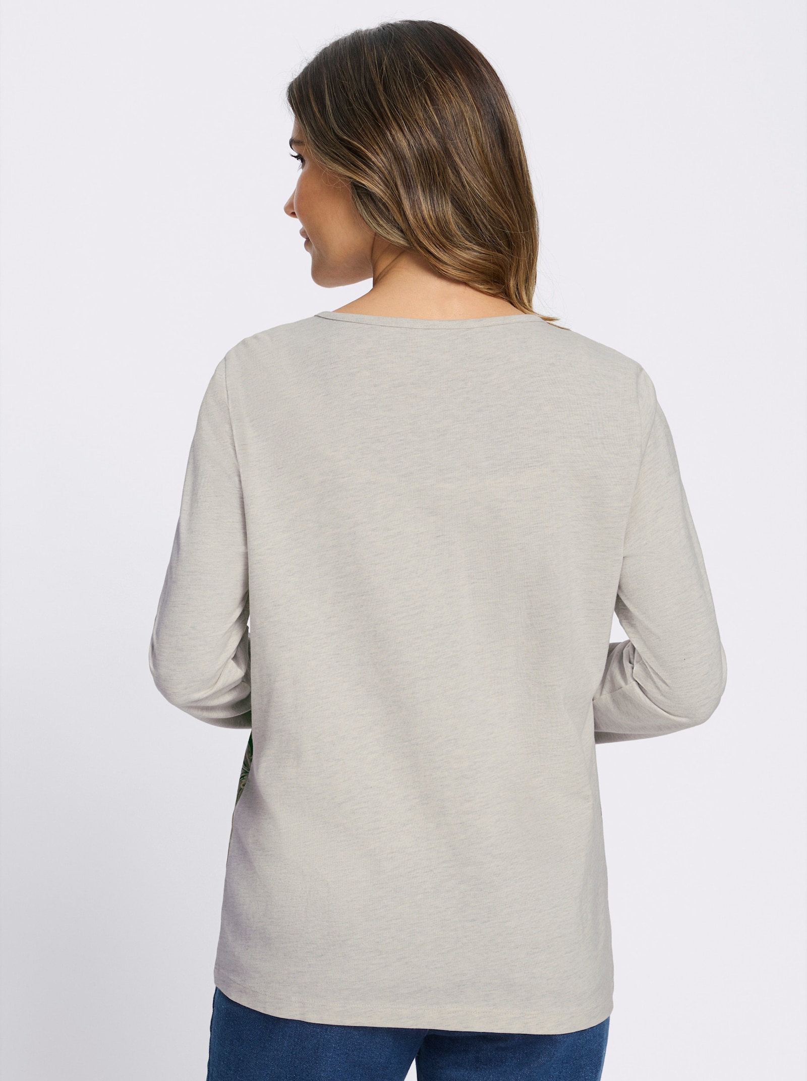 Shirtjacke in Melange-Optik, bedruckt - beige-meliert-sesam-bedruckt