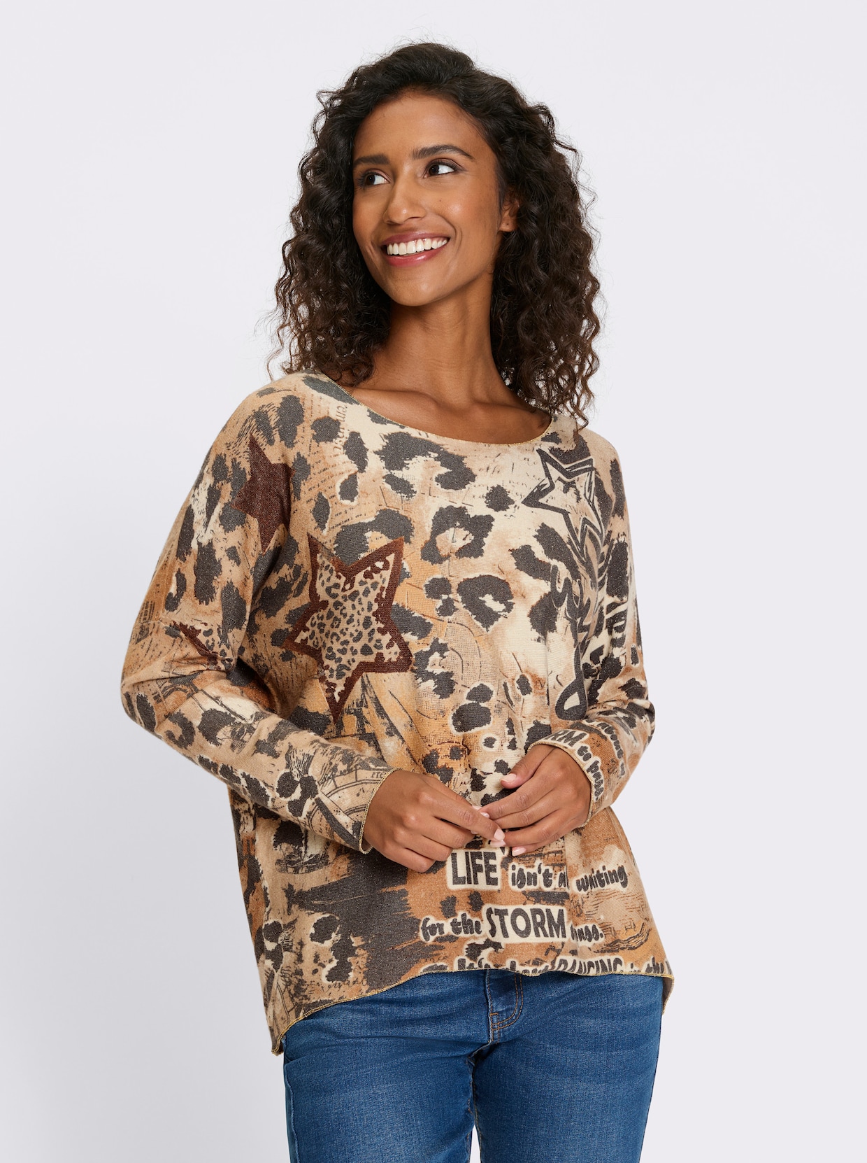 heine Pullover - champagner-graphit-bedruckt