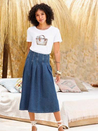 heine Kurzarmshirt mit Einkaufskorb-Motiv - ecru